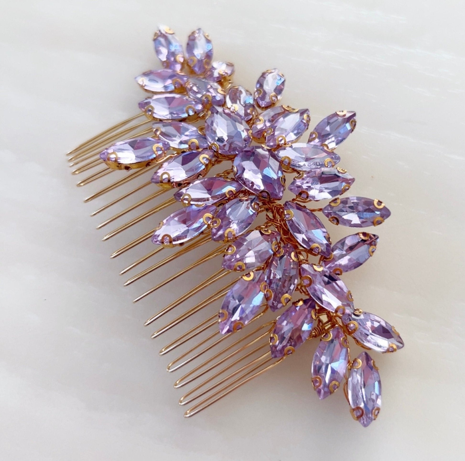 Lilac crystal hair comb - Petal & Pearl
