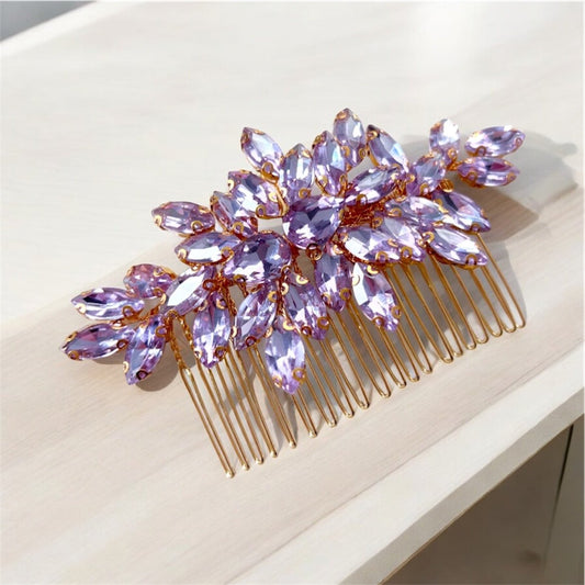 Lilac crystal hair comb - Petal & Pearl