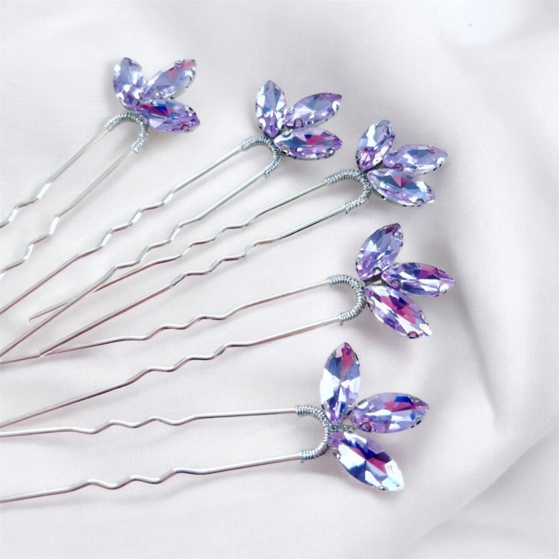 Lilac crystal hair pins - Petal & Pearl