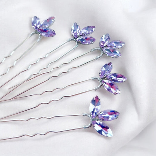Lilac crystal hair pins - Petal & Pearl