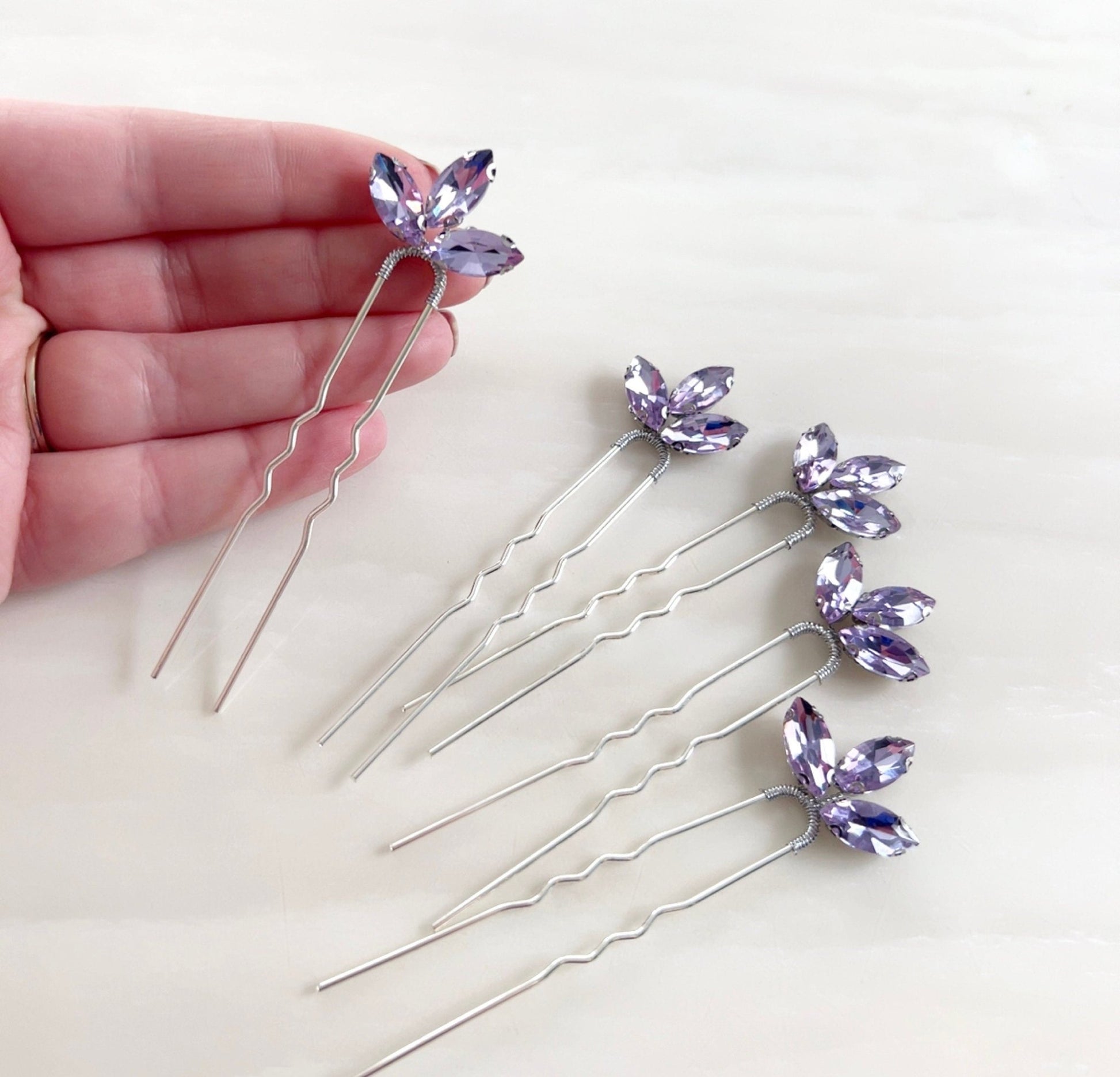 Lilac crystal hair pins - Petal & Pearl