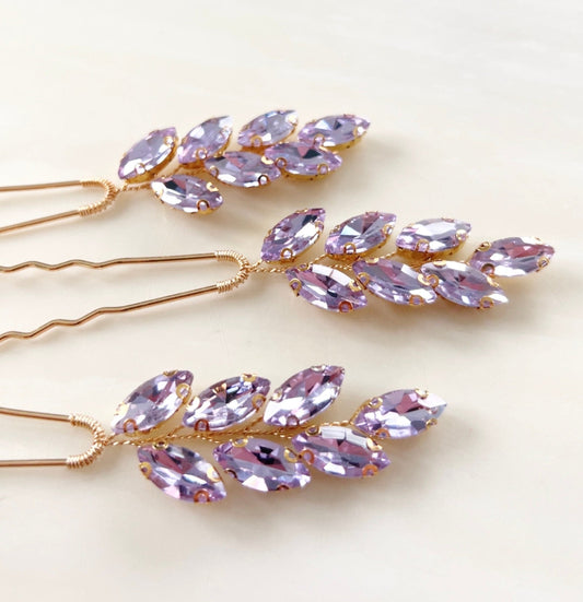 Lilac crystal hair pins - Petal & Pearl