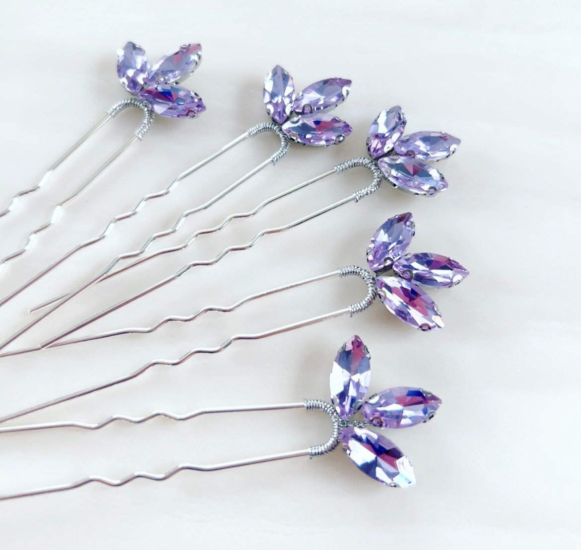 Lilac crystal hair pins - Petal & Pearl