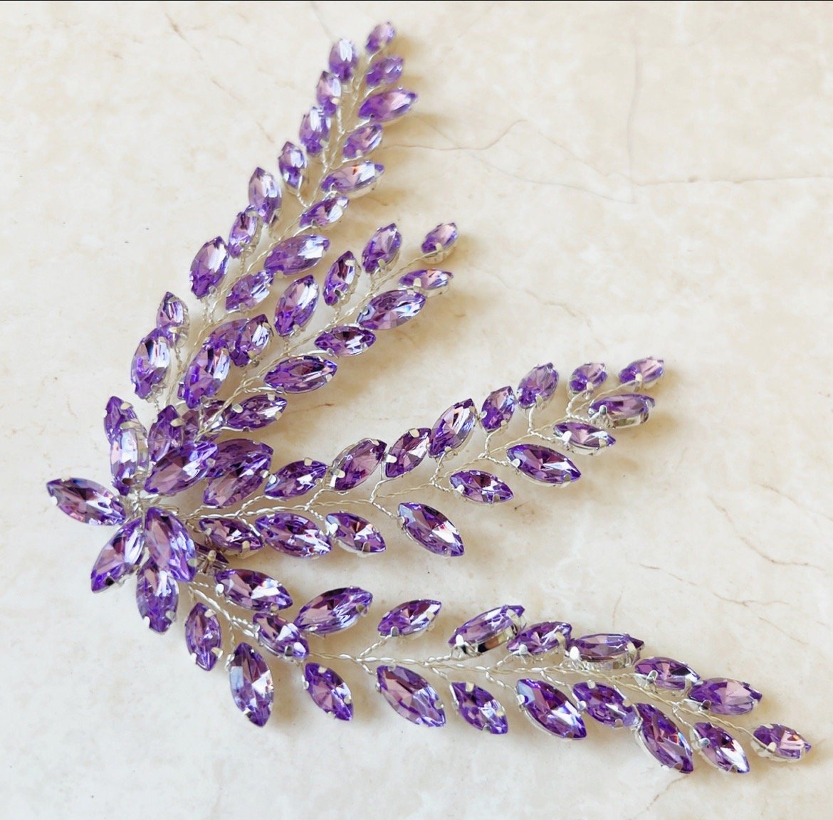 Lilac Crystal leaf headpiece - Petal & Pearl