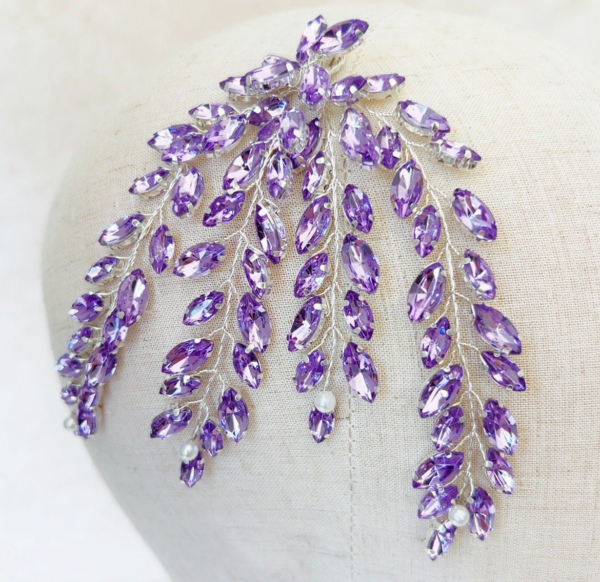 Lilac Crystal leaf headpiece - Petal & Pearl