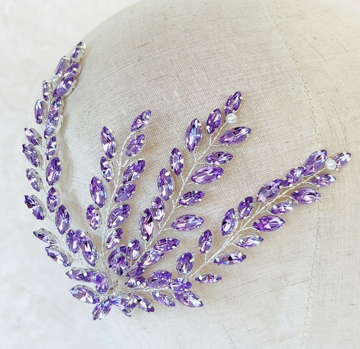 Lilac Crystal leaf headpiece - Petal & Pearl