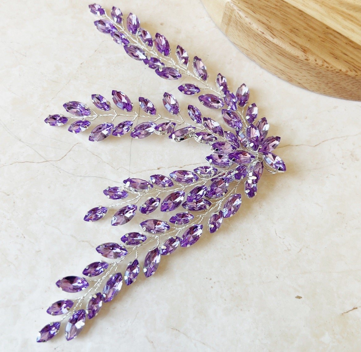 Lilac Crystal leaf headpiece - Petal & Pearl