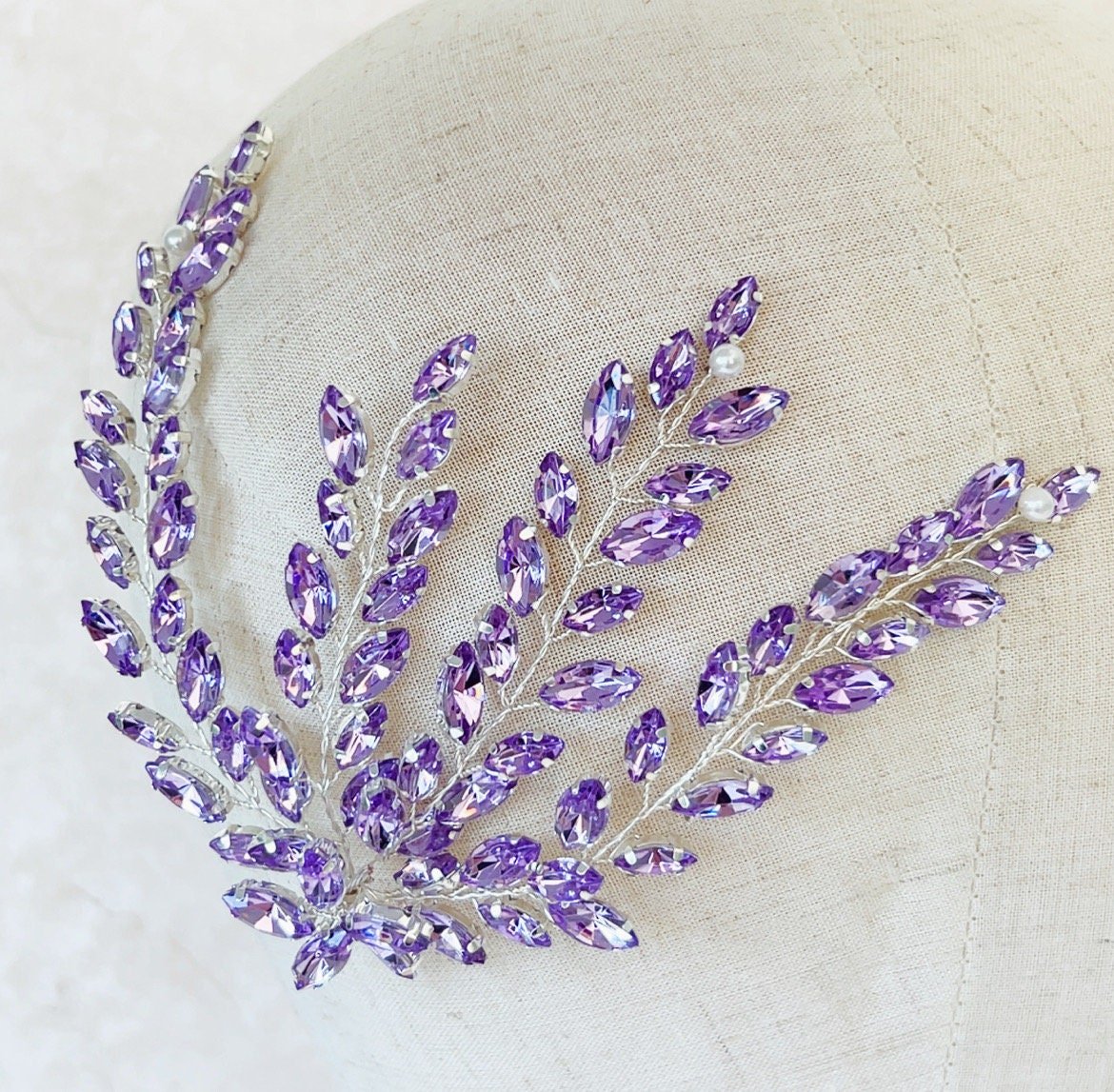 Lilac Crystal leaf headpiece - Petal & Pearl