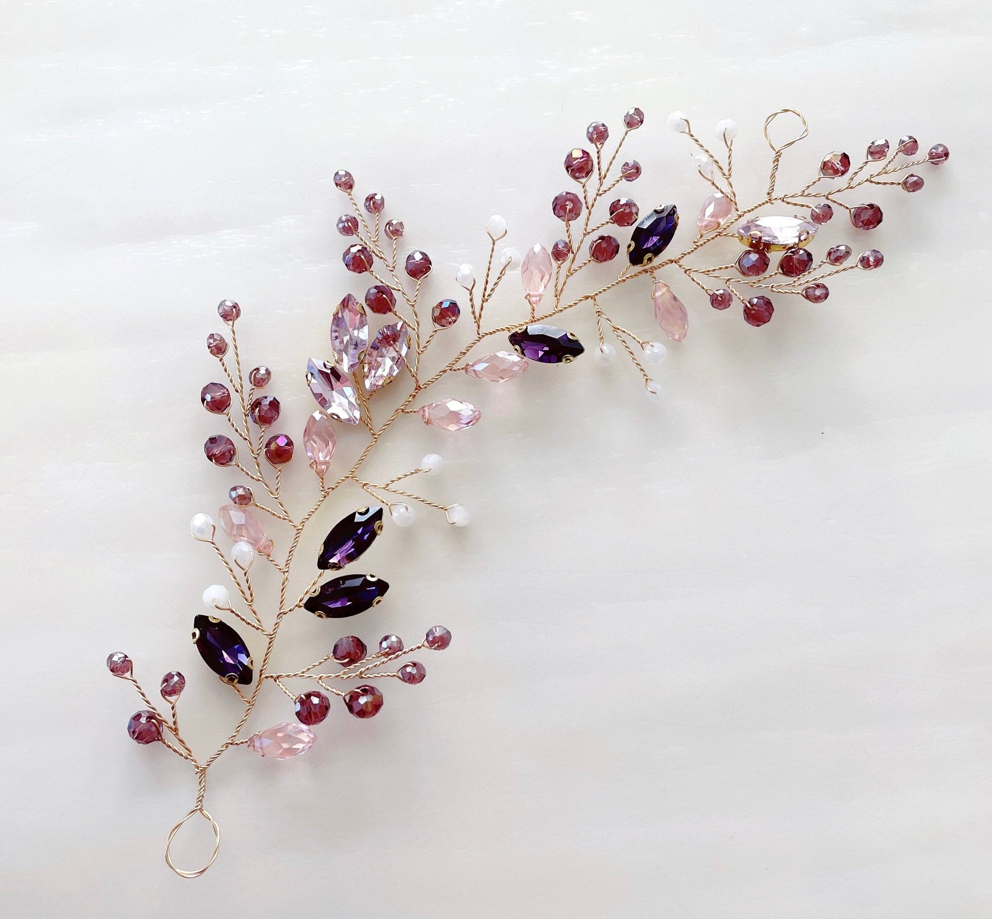 Mauve bridal hair vine - Petal & Pearl