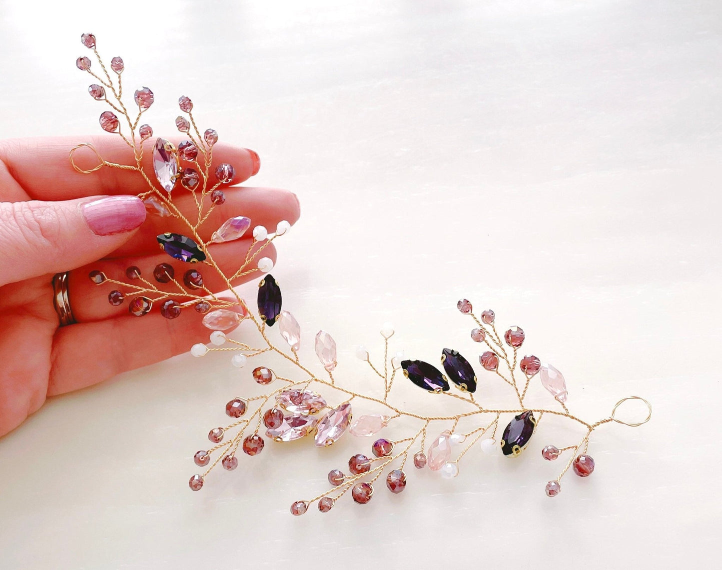 Mauve bridal hair vine - Petal & Pearl