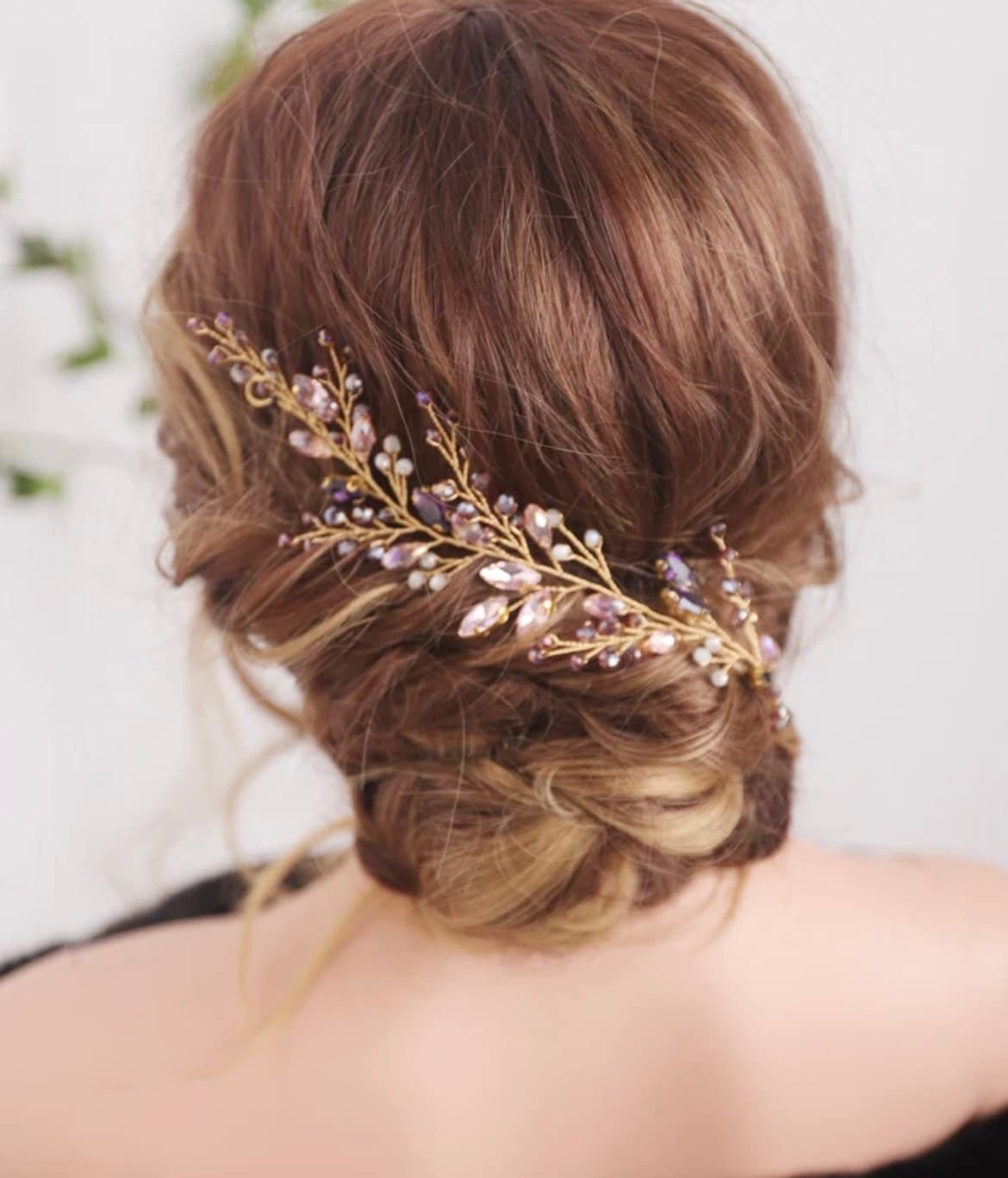 Mauve bridal hair vine - Petal & Pearl