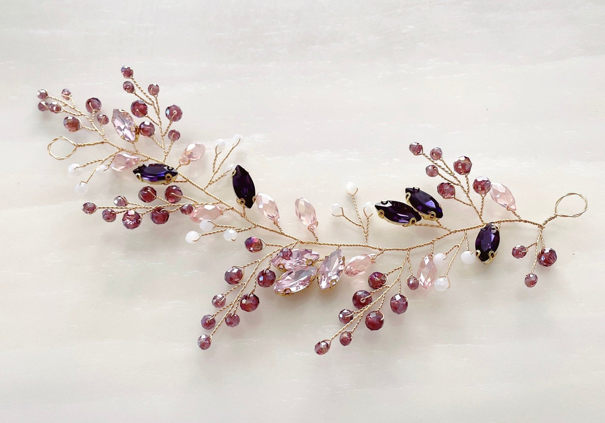 Mauve bridal hair vine - Petal & Pearl