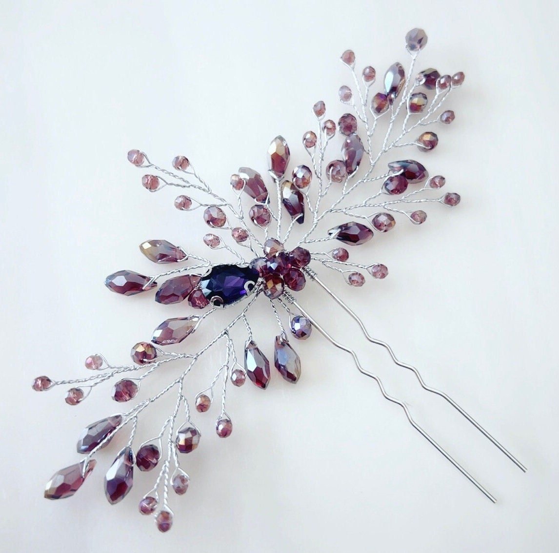 Mauve crystal hair pin - Petal & Pearl