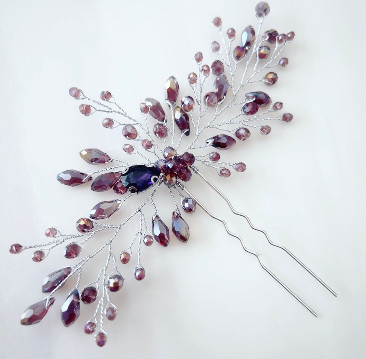 Mauve crystal hair pin - Petal & Pearl