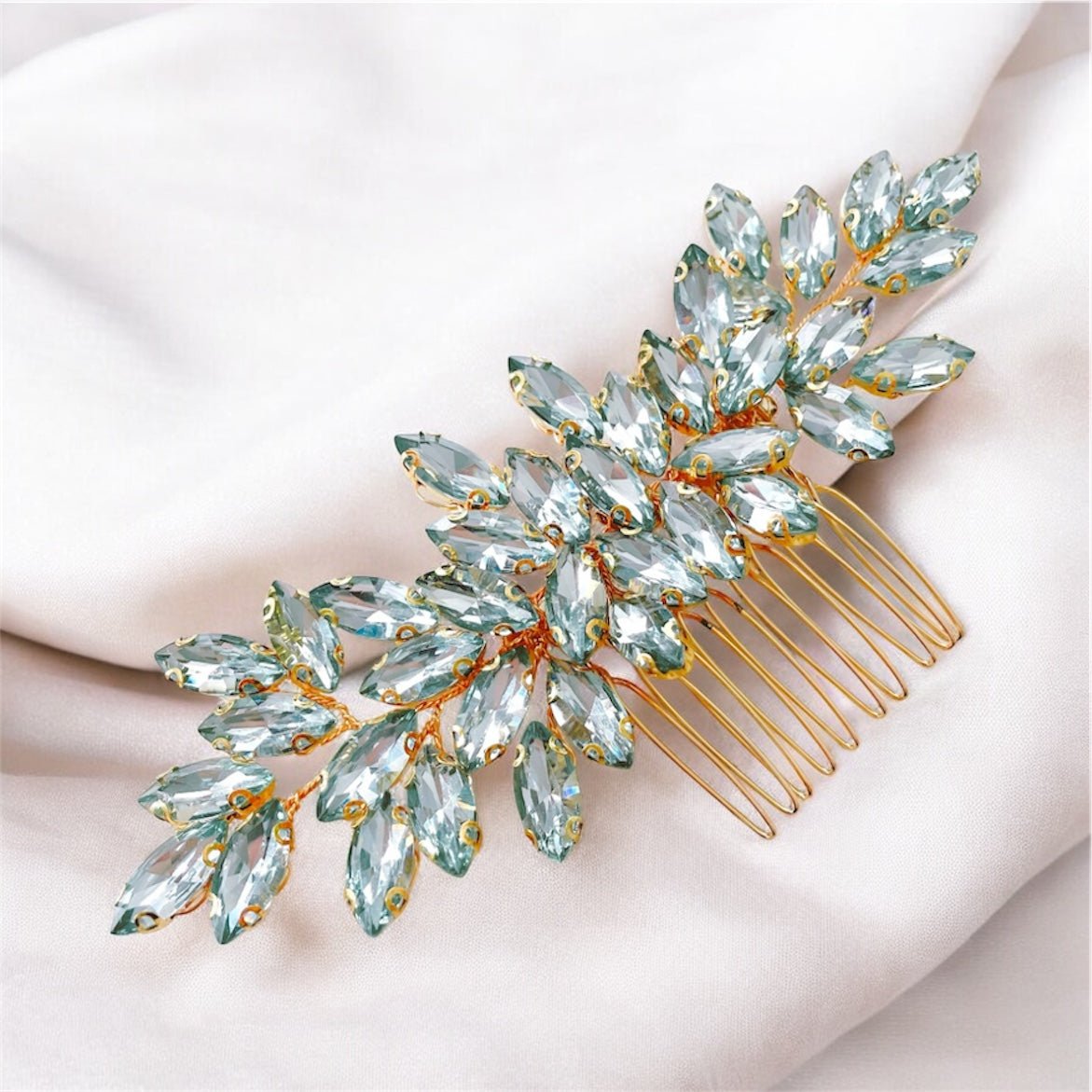 mint green crystal hair comb - Petal & Pearl