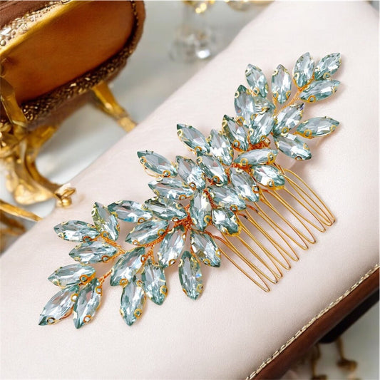 mint green crystal hair comb - Petal & Pearl