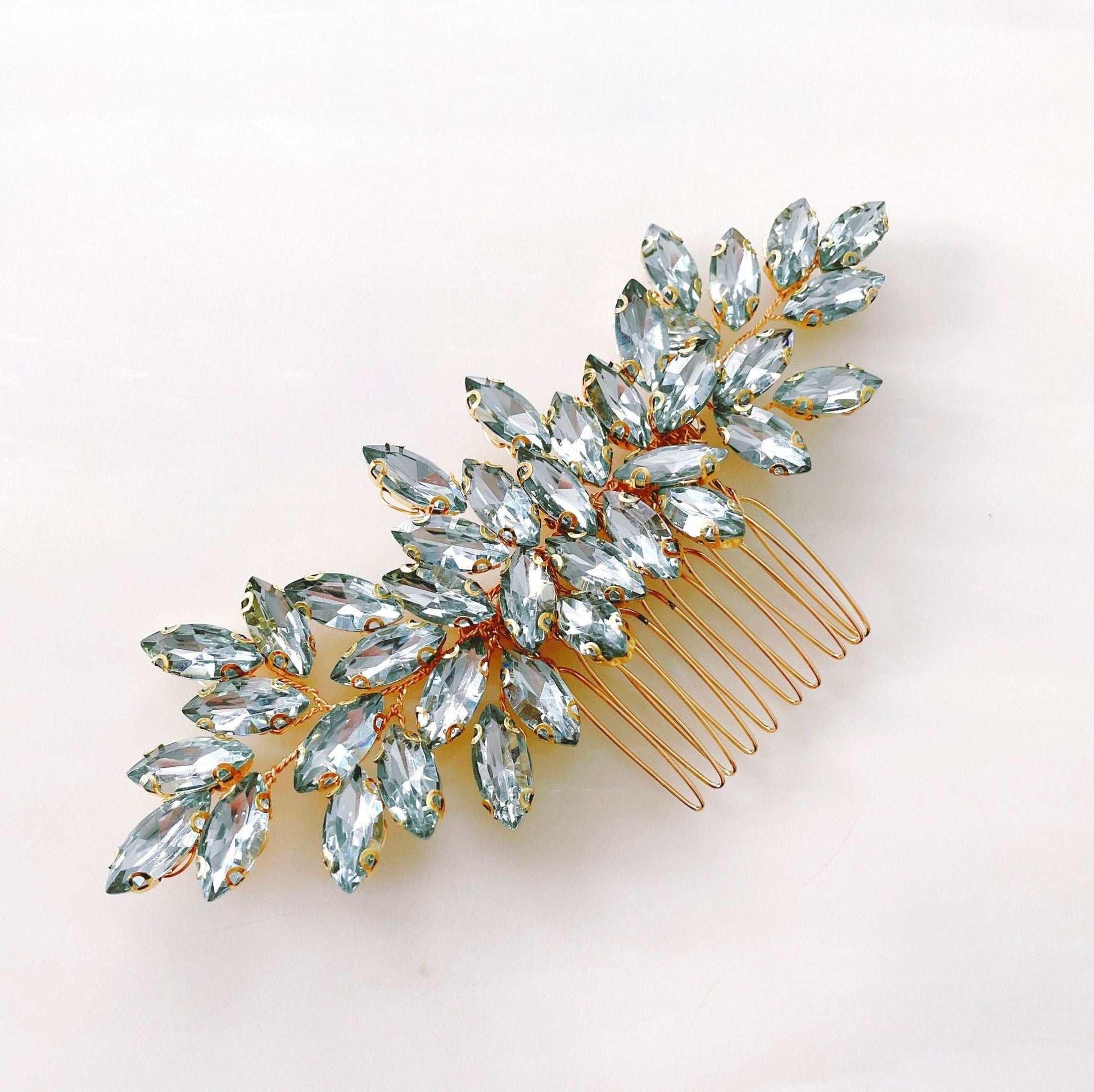 mint green crystal hair comb - Petal & Pearl
