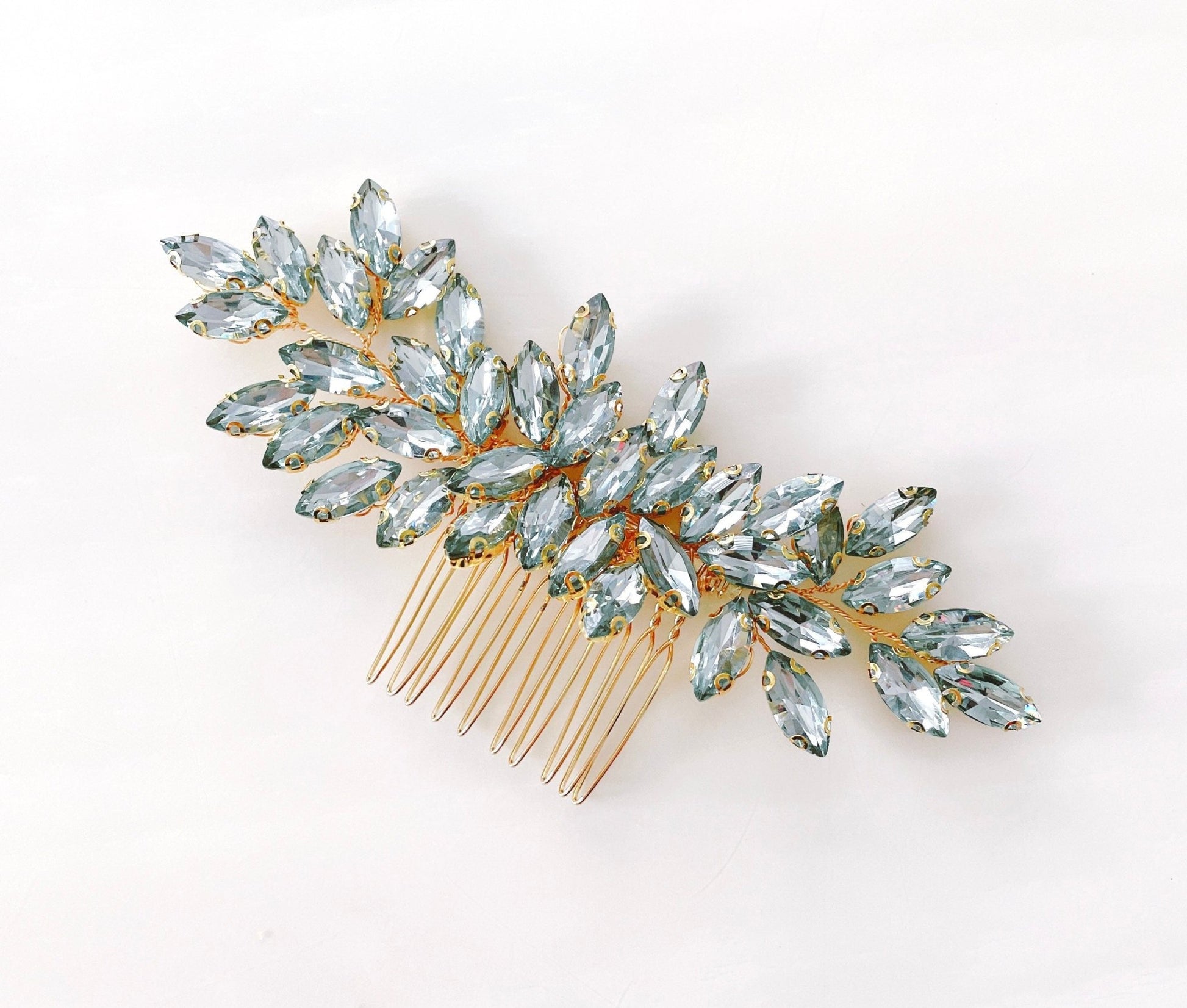 mint green crystal hair comb - Petal & Pearl