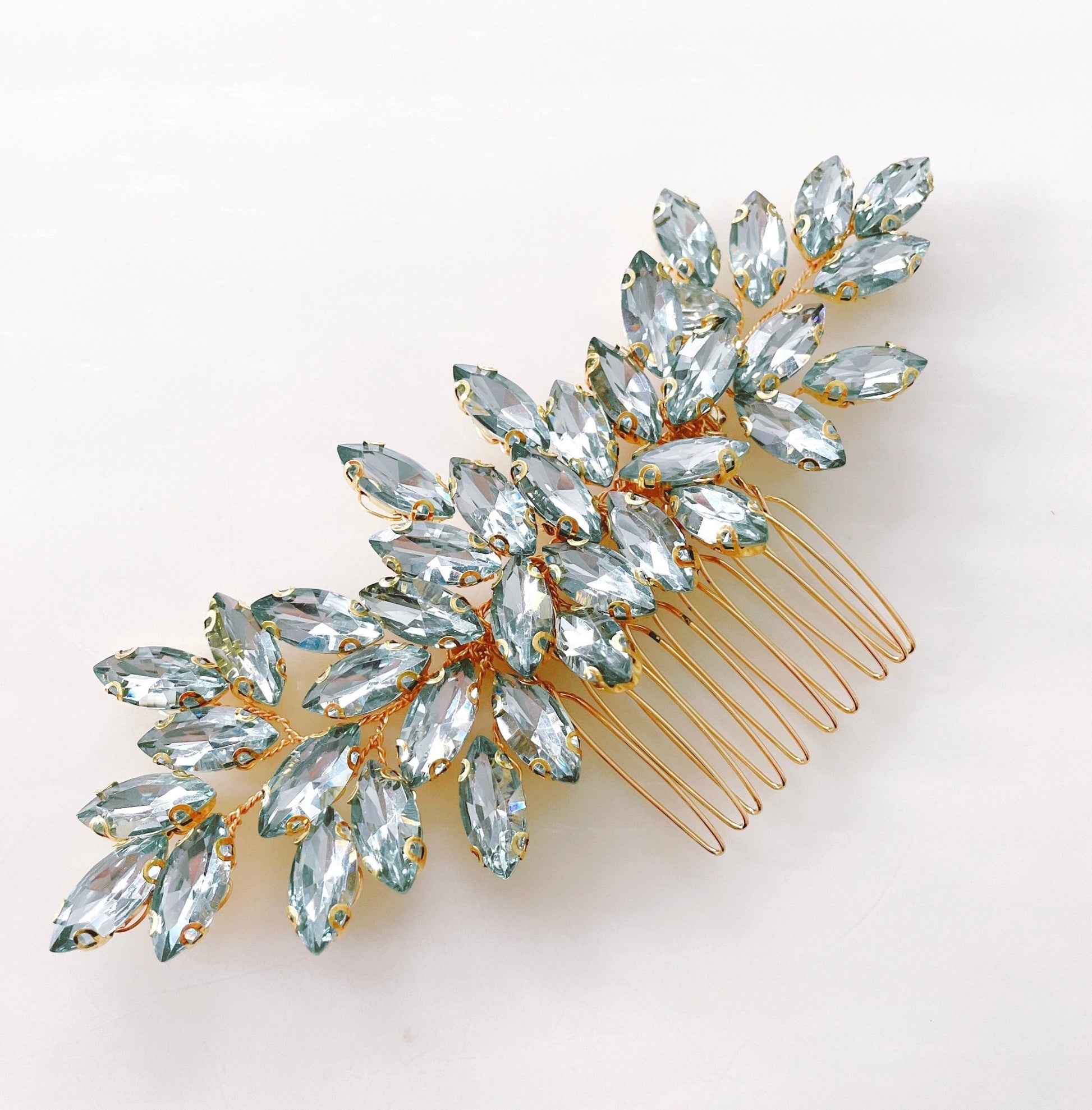mint green crystal hair comb - Petal & Pearl