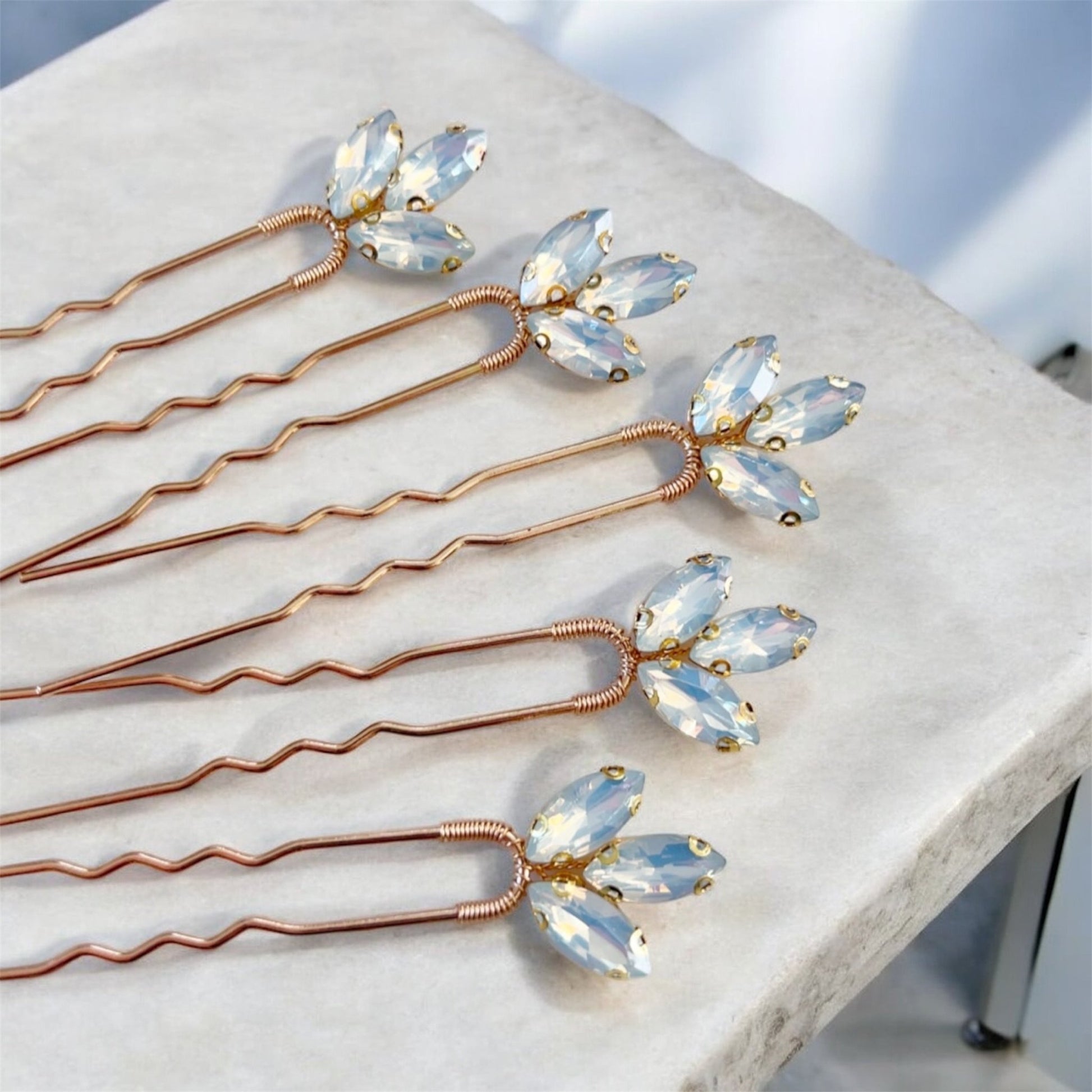 Opal crystal hair pins - Petal & Pearl