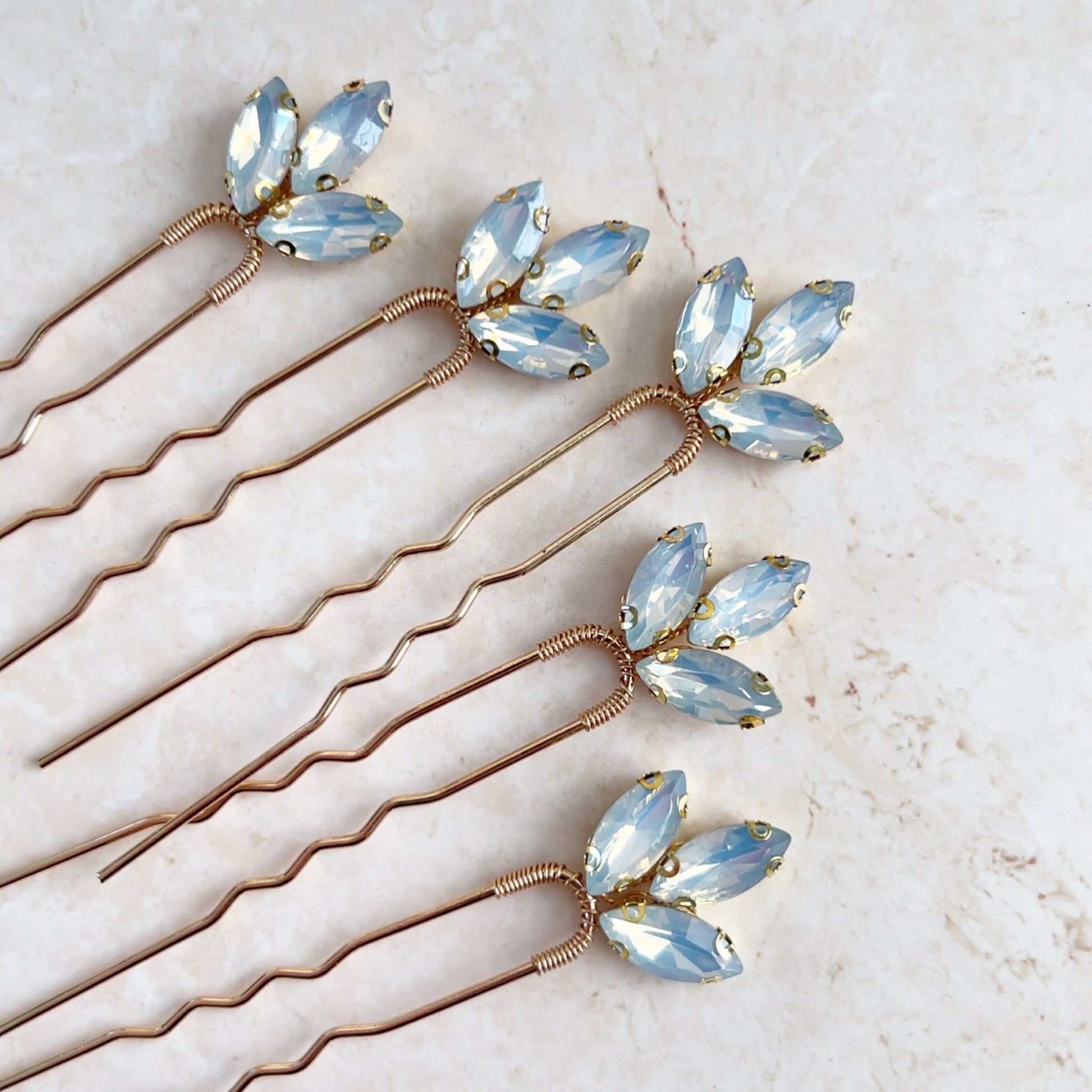 Opal crystal hair pins - Petal & Pearl