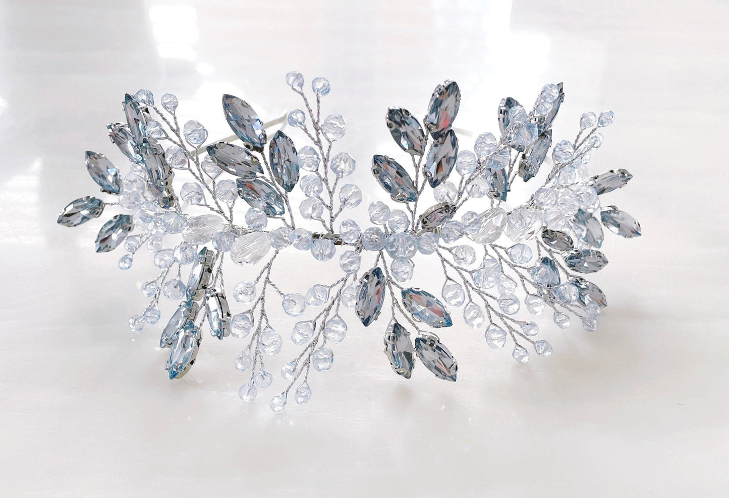 Pale blue crystal bridal tiara - Petal & Pearl