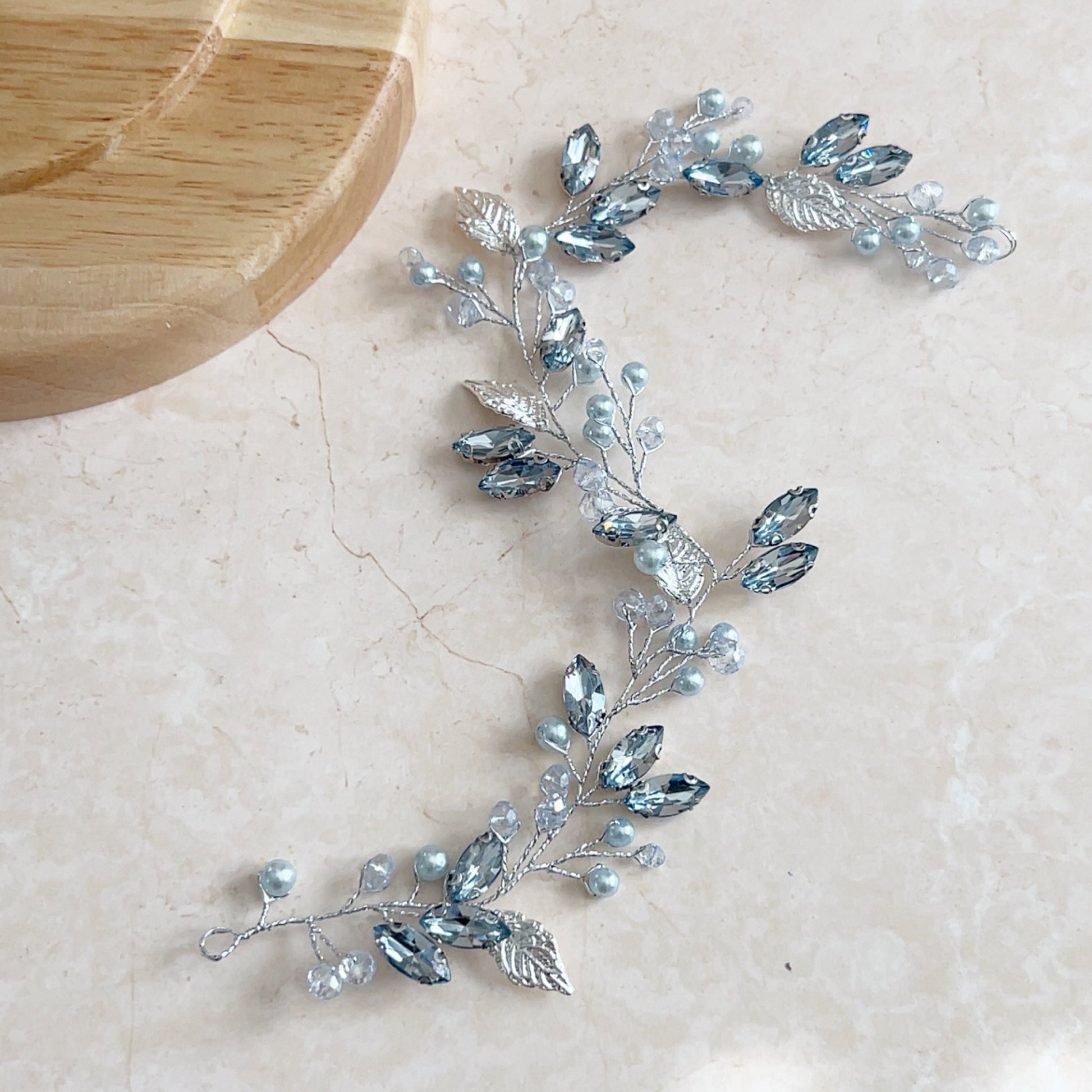 Pale blue crystal hair vine - Petal & Pearl