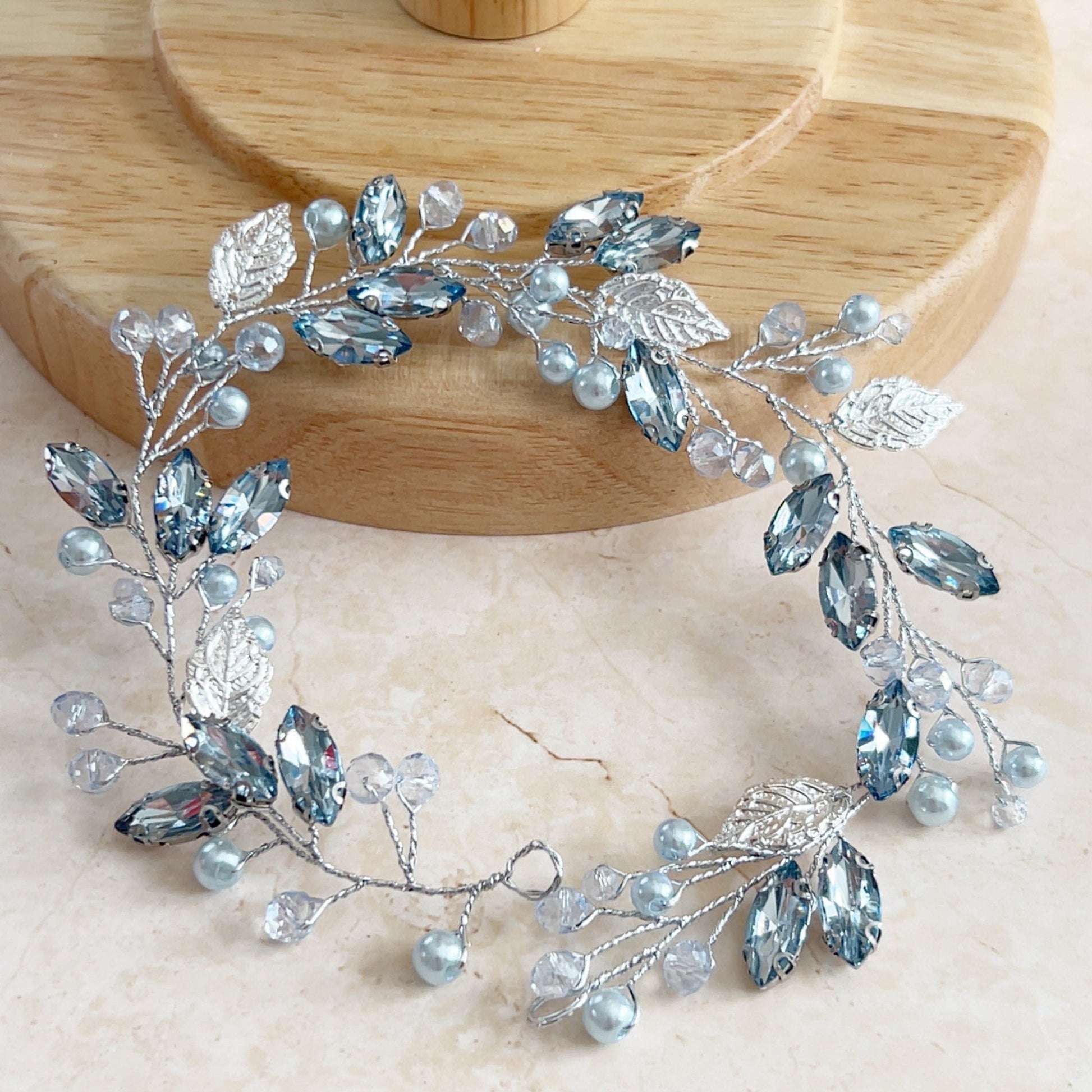 Pale blue crystal hair vine - Petal & Pearl