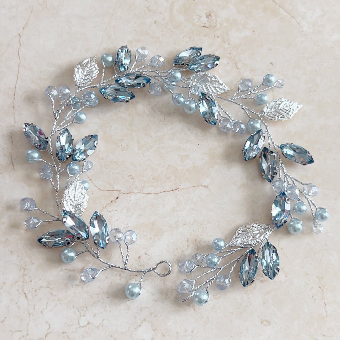 Pale blue crystal hair vine - Petal & Pearl