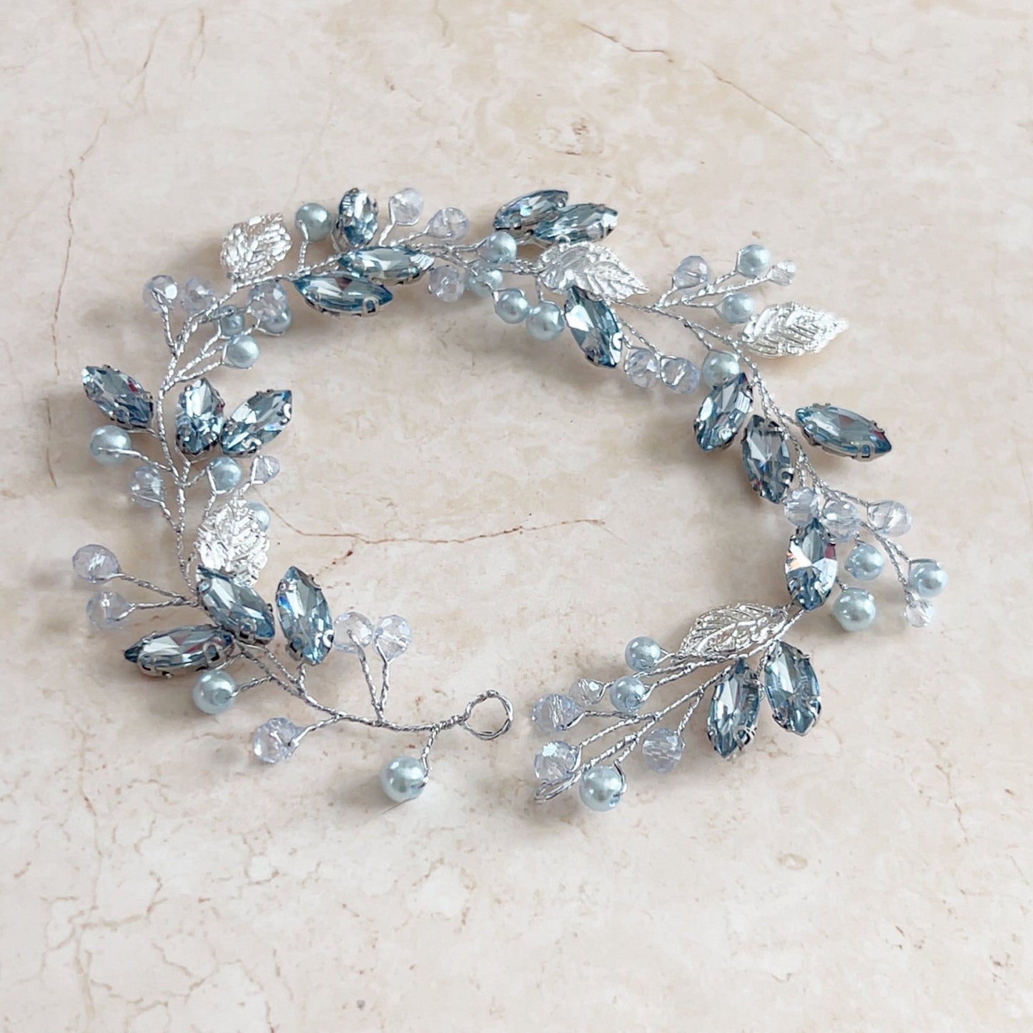 Pale blue crystal hair vine - Petal & Pearl