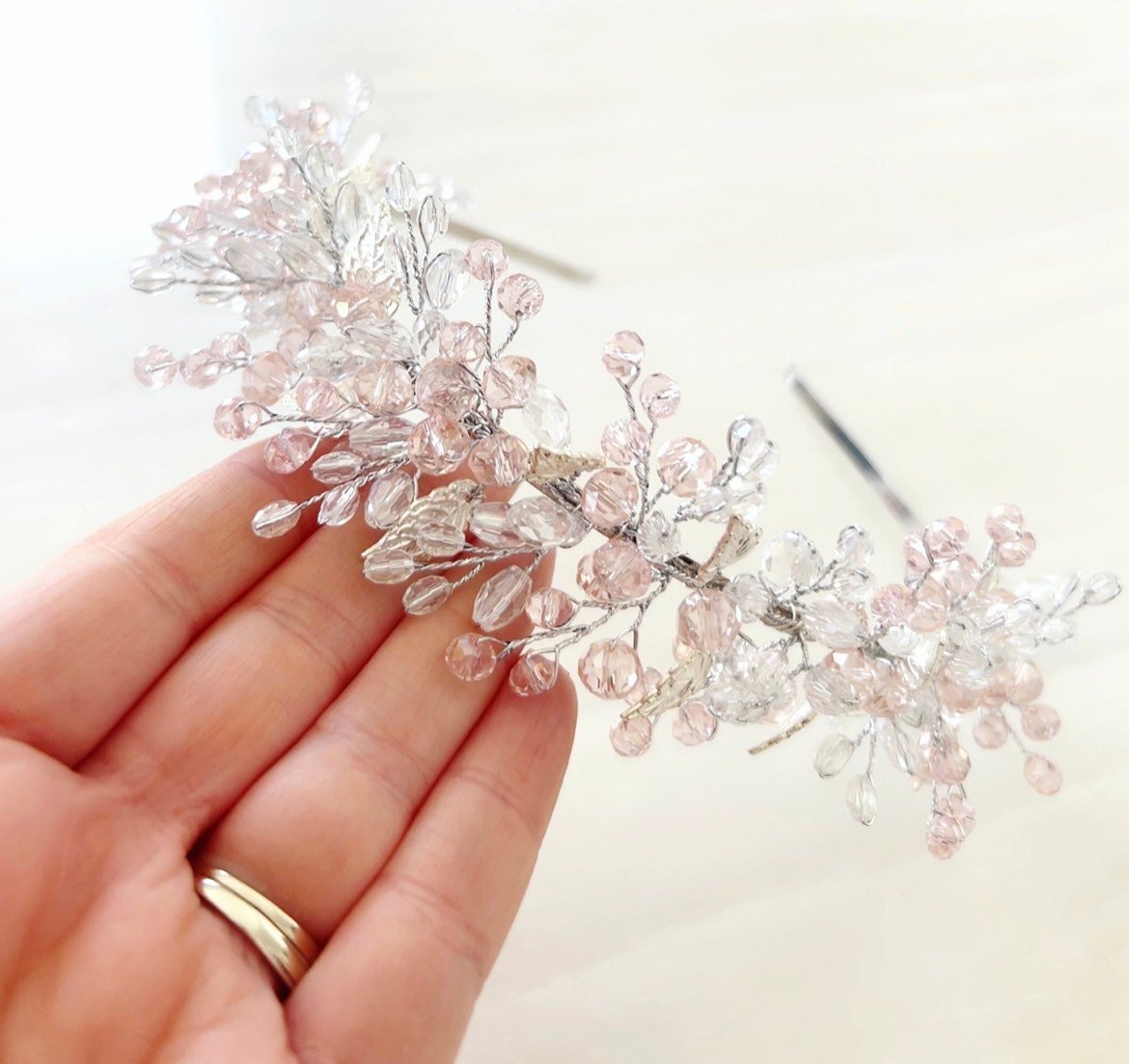 Pale Pink Bridal Headpiece - Petal & Pearl