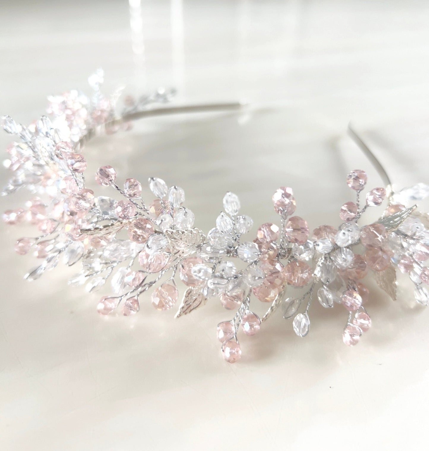 Pale Pink Bridal Headpiece - Petal & Pearl