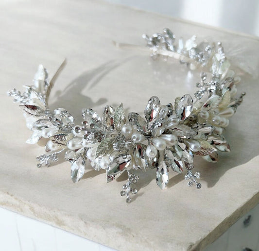 Pearl and Crystal Bridal Headband - Petal & Pearl