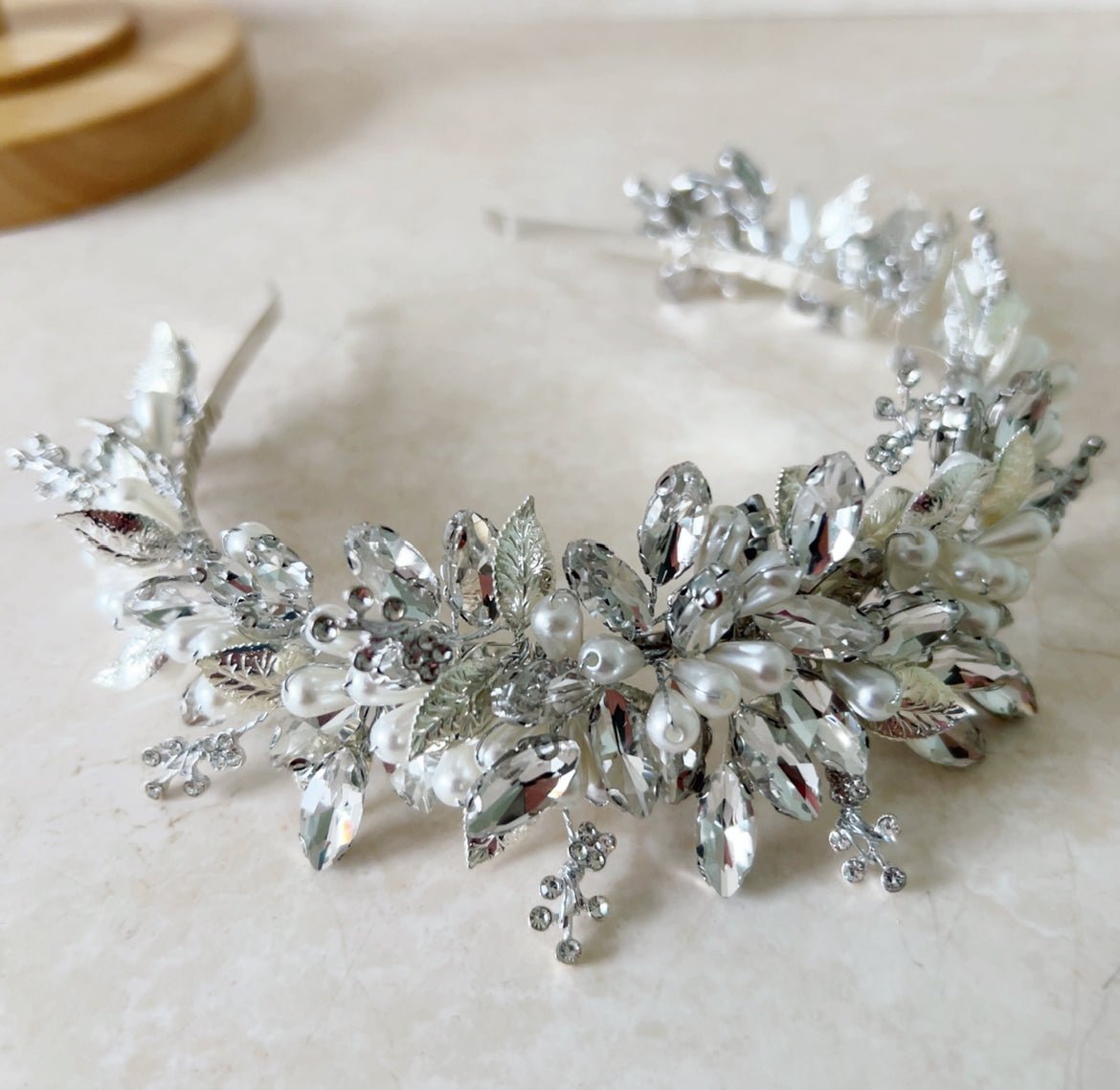 Pearl and Crystal Bridal Headband - Petal & Pearl