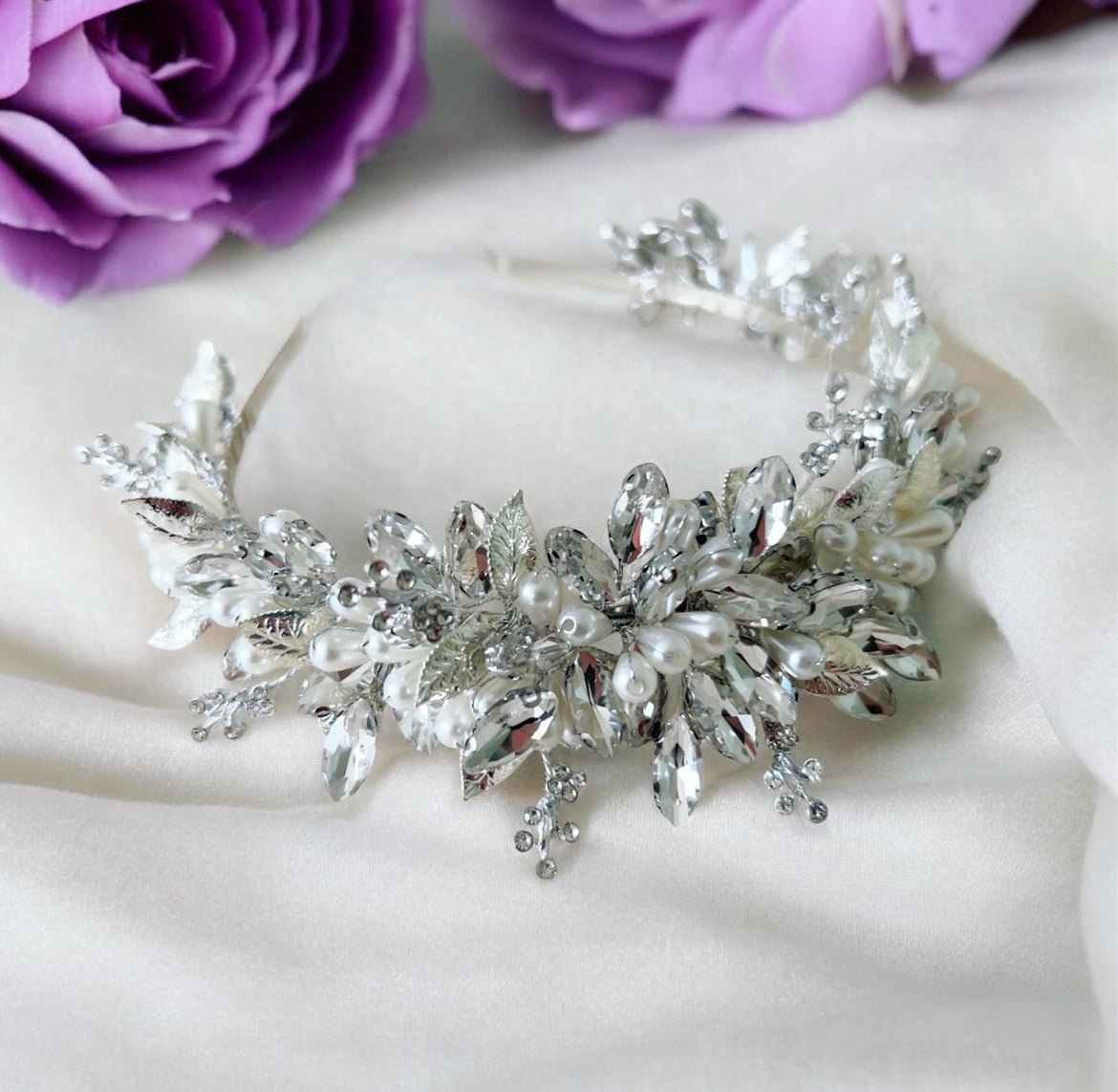 Pearl and Crystal Bridal Headband - Petal & Pearl