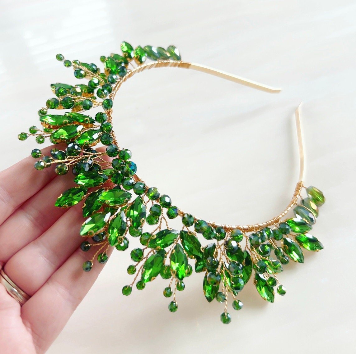 Peridot green bridal crown - Petal & Pearl