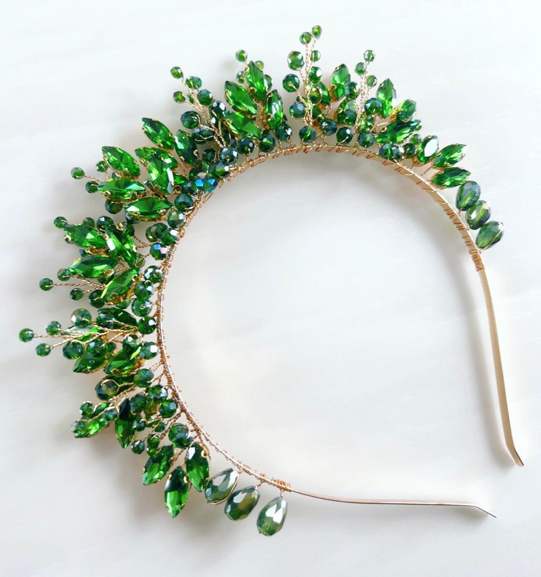 Peridot green bridal crown - Petal & Pearl