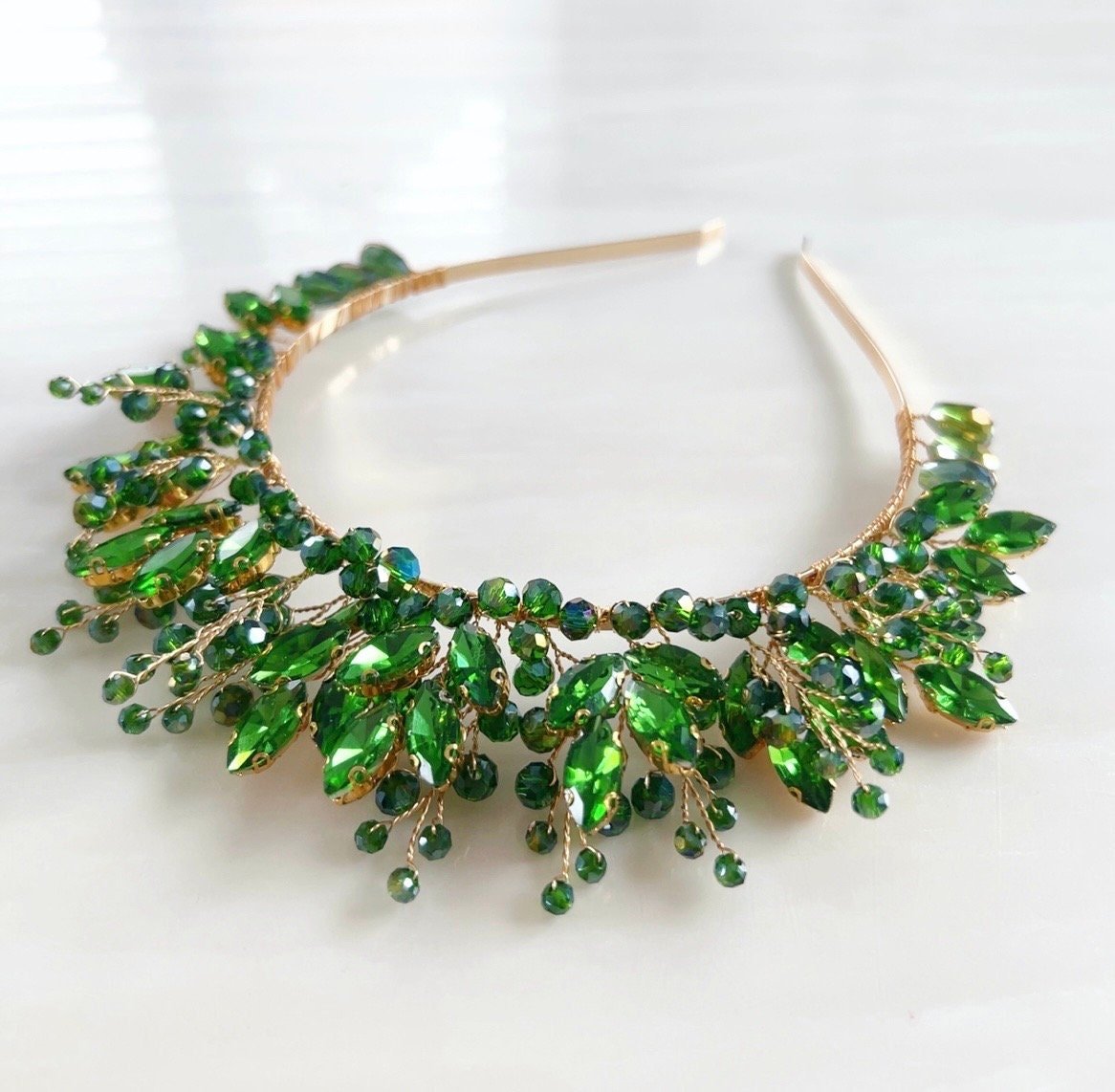 Peridot green bridal crown - Petal & Pearl