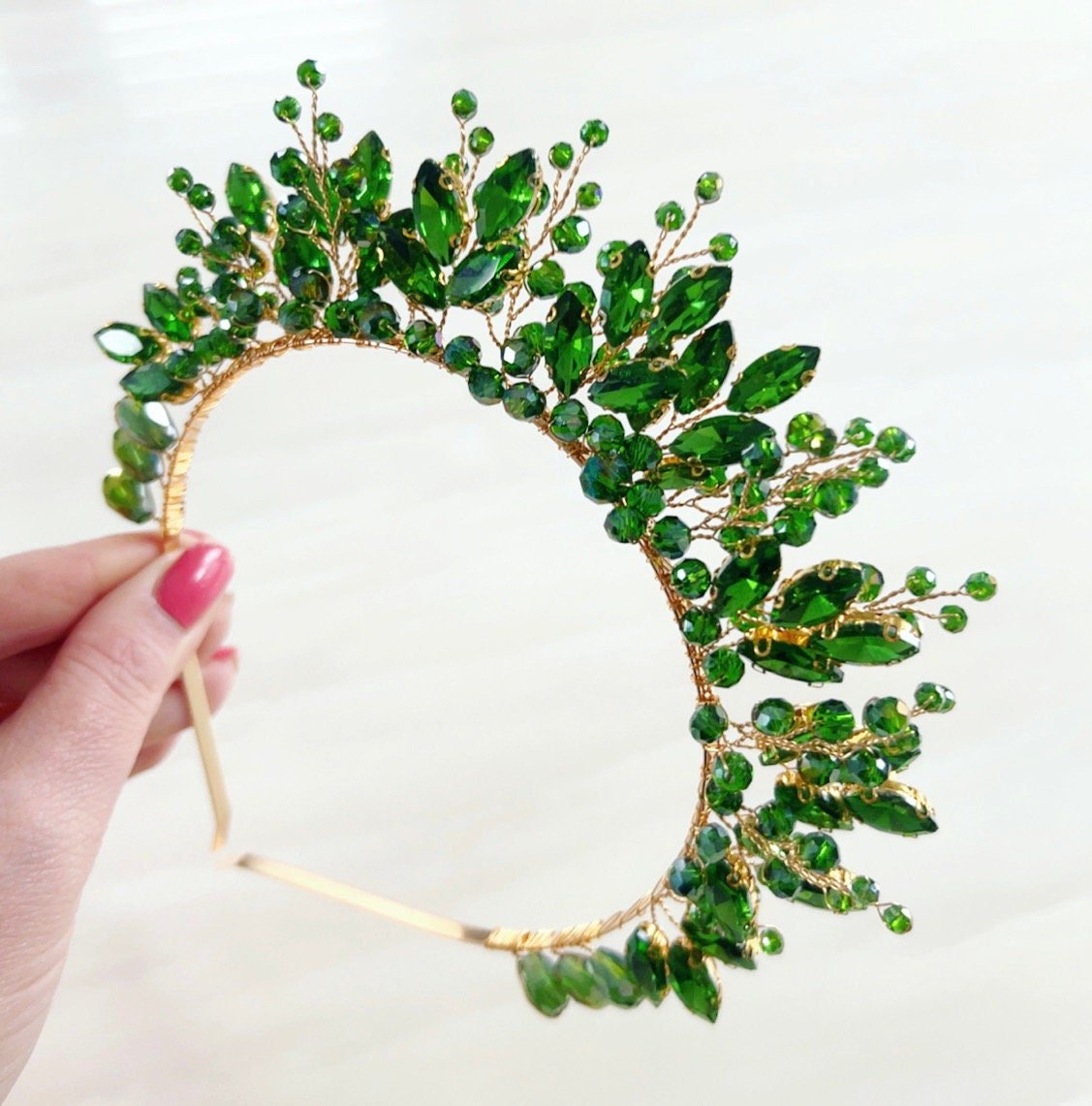 Peridot green bridal crown - Petal & Pearl