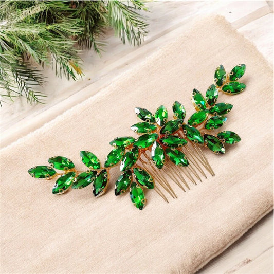 Peridot green crystal decorative hair comb - Petal & Pearl