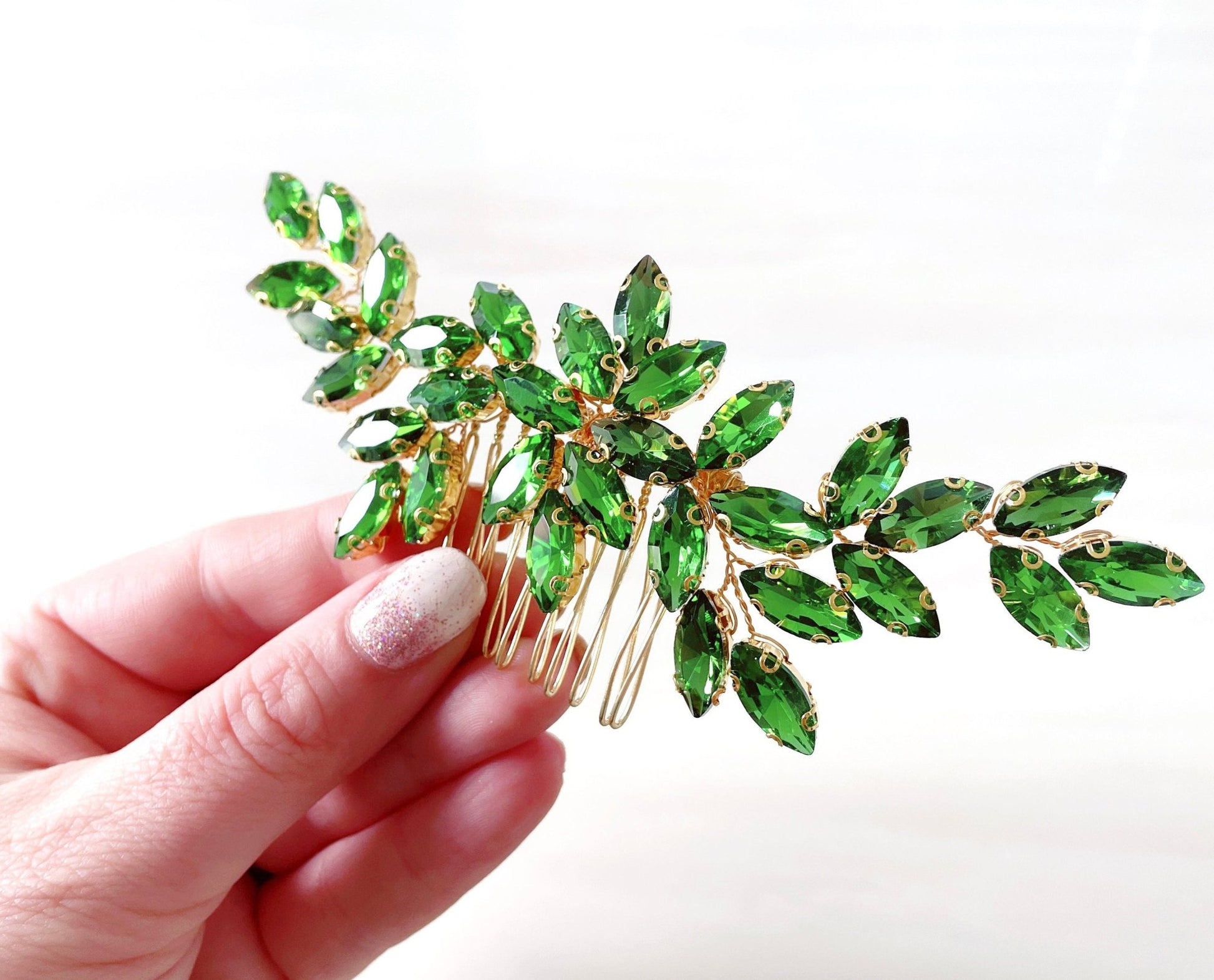 Peridot green crystal decorative hair comb - Petal & Pearl