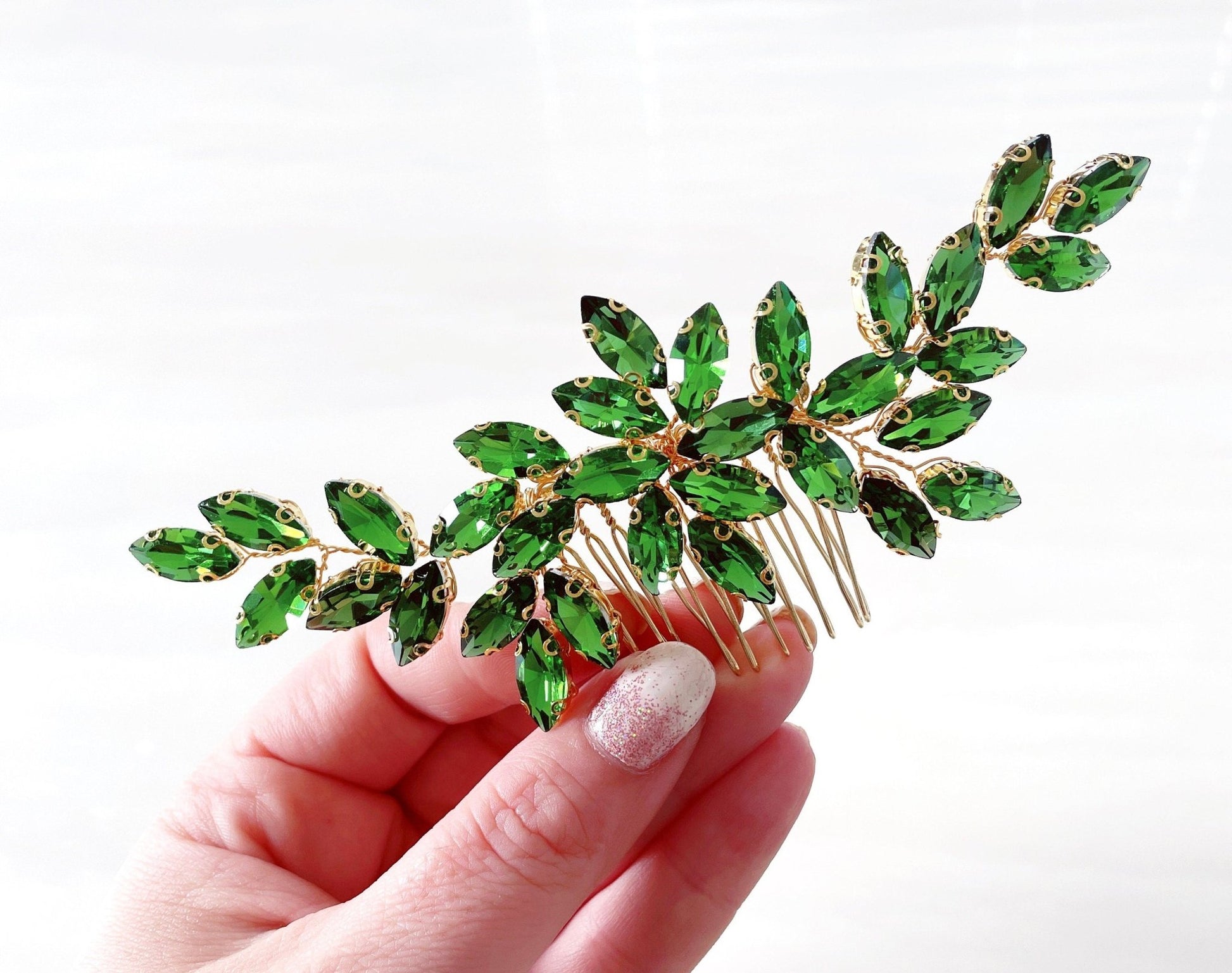 Peridot green crystal decorative hair comb - Petal & Pearl