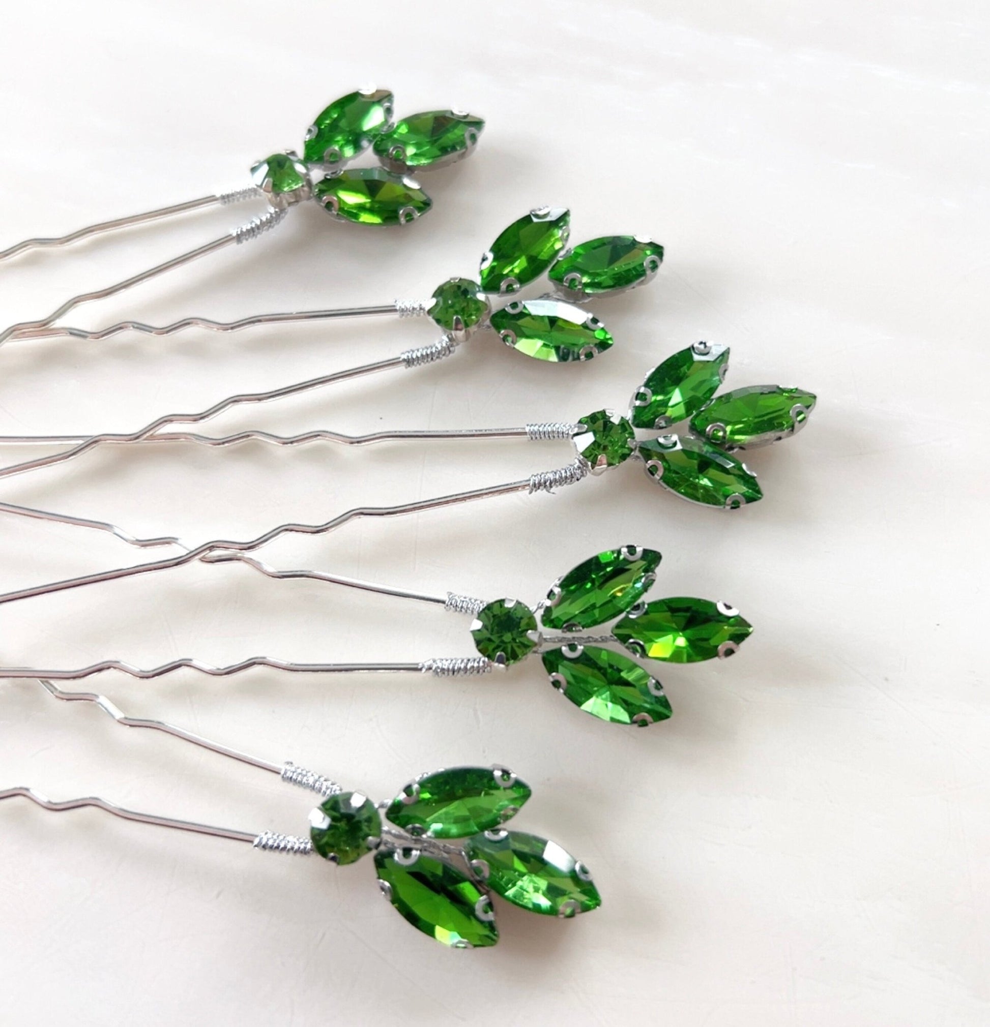 Peridot green crystal hair pins - Petal & Pearl