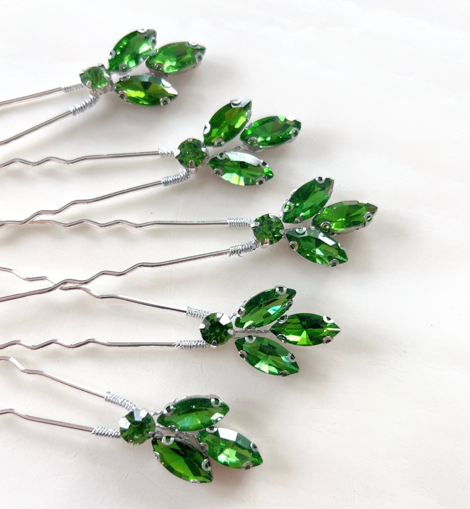 Peridot green crystal hair pins - Petal & Pearl