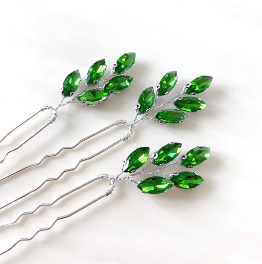 Peridot green crystal hair pins - Petal & Pearl
