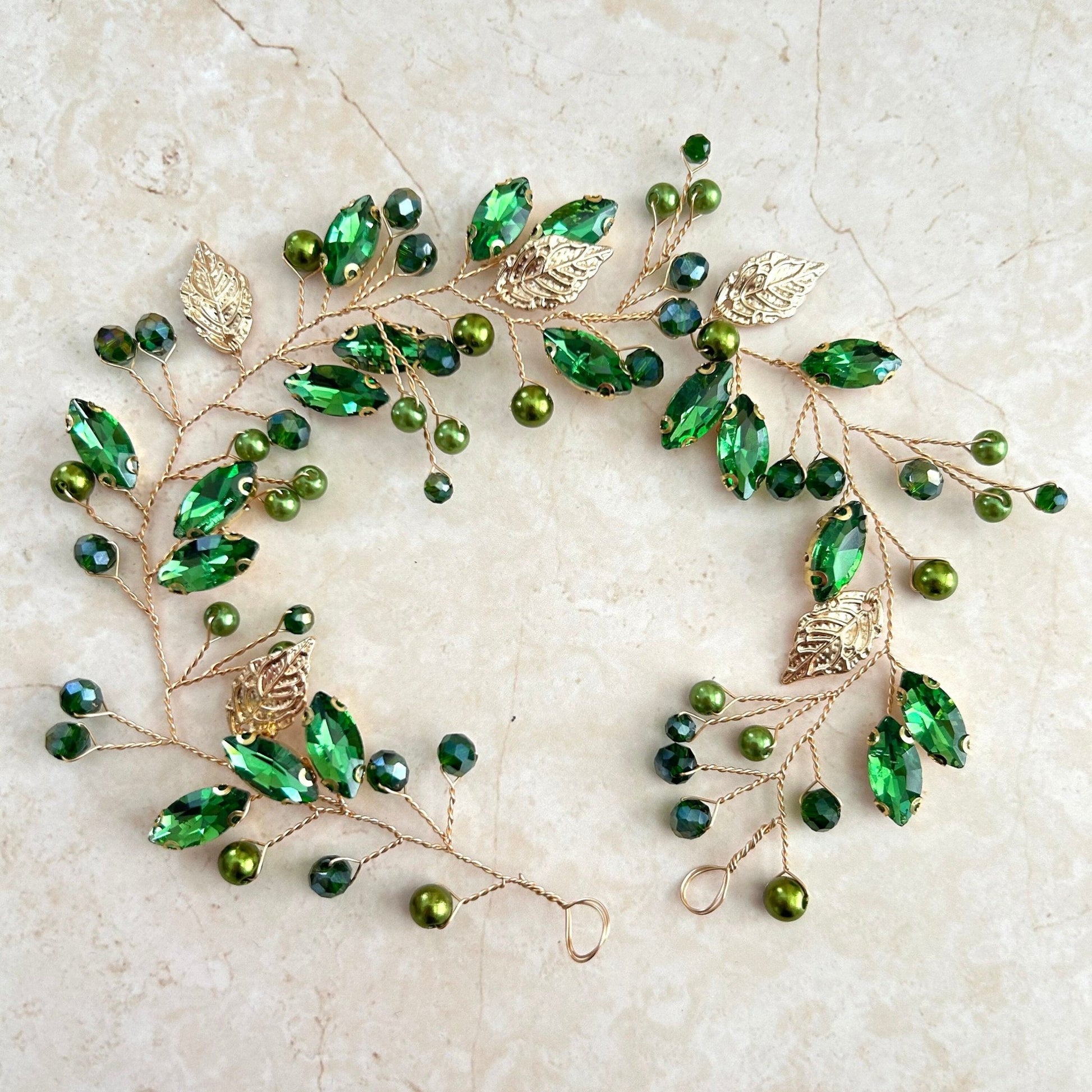 Peridot green crystal hair vine - Petal & Pearl