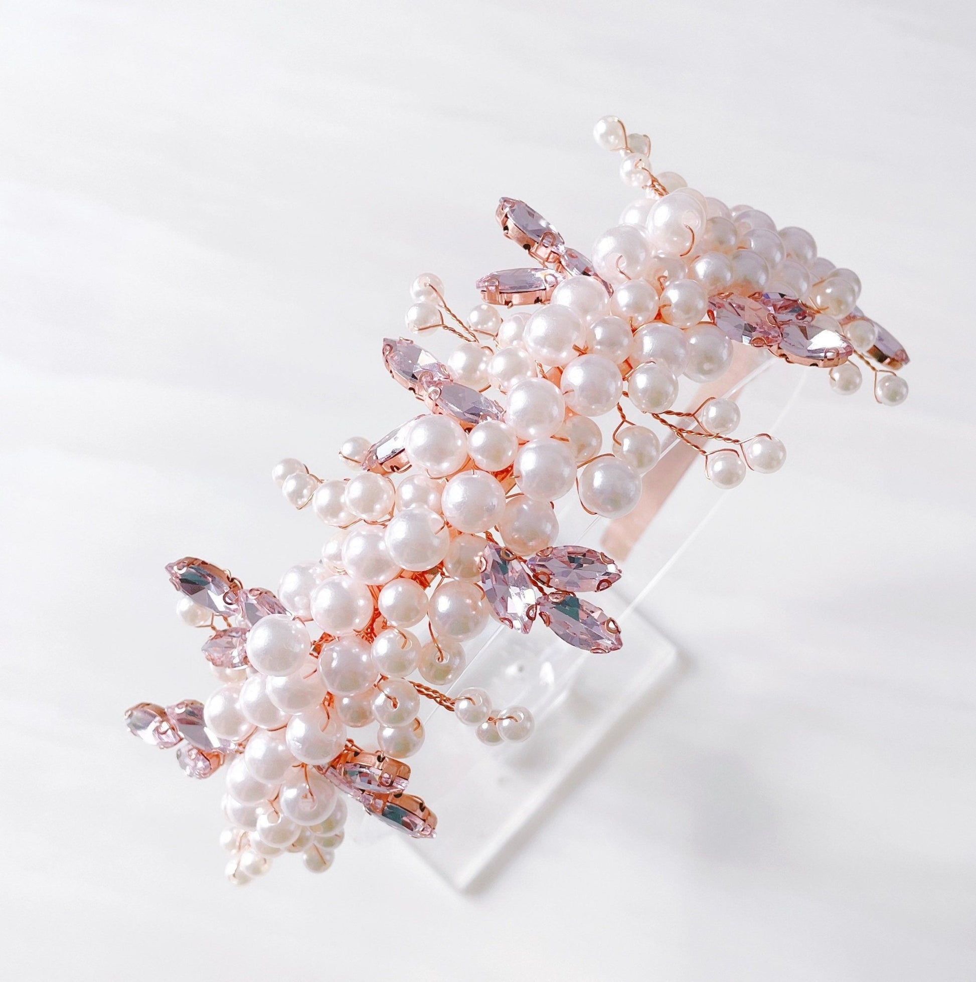 Pink bridal headpiece - Petal & Pearl