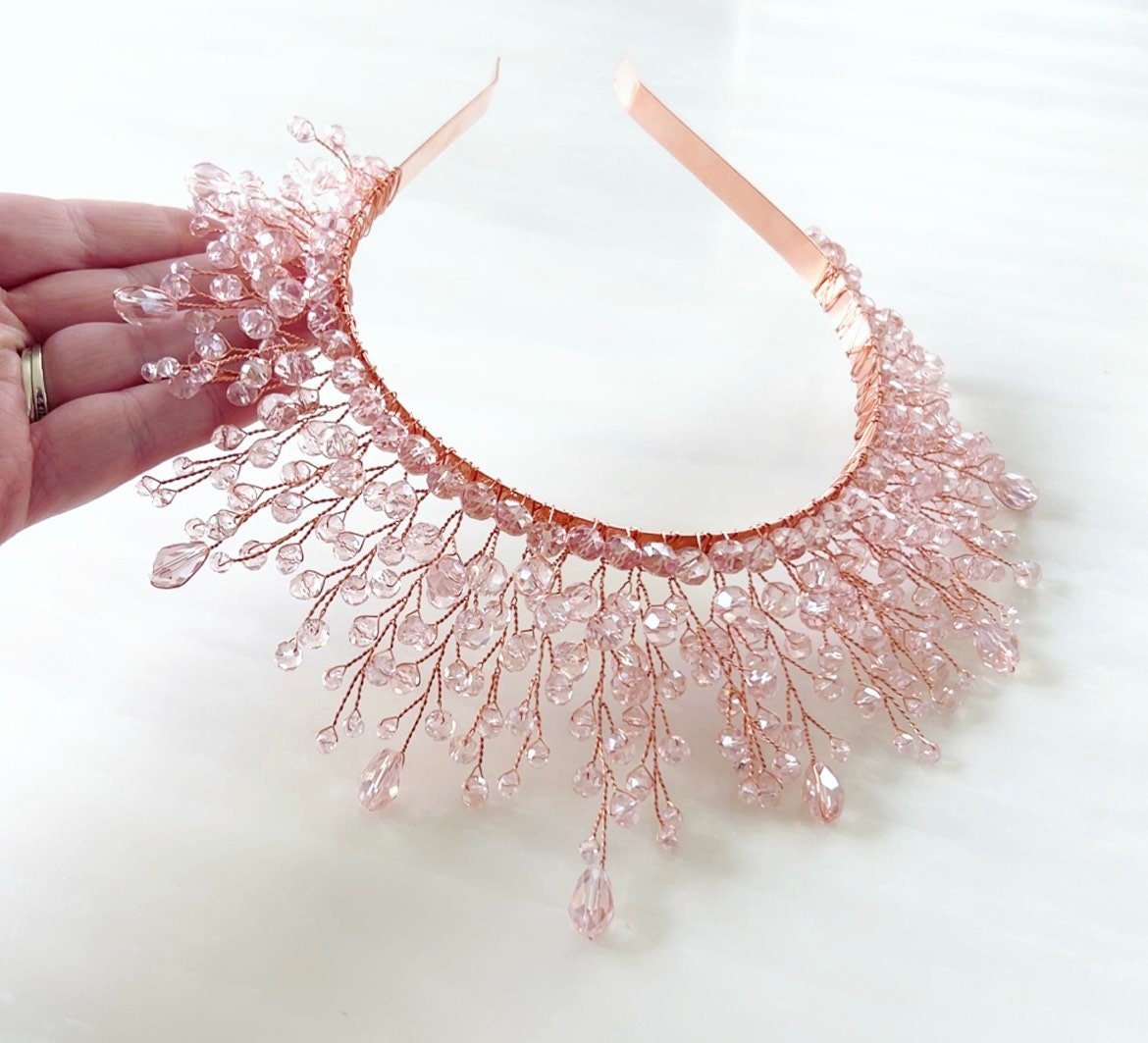 Pink crystal bridal crown - Petal & Pearl