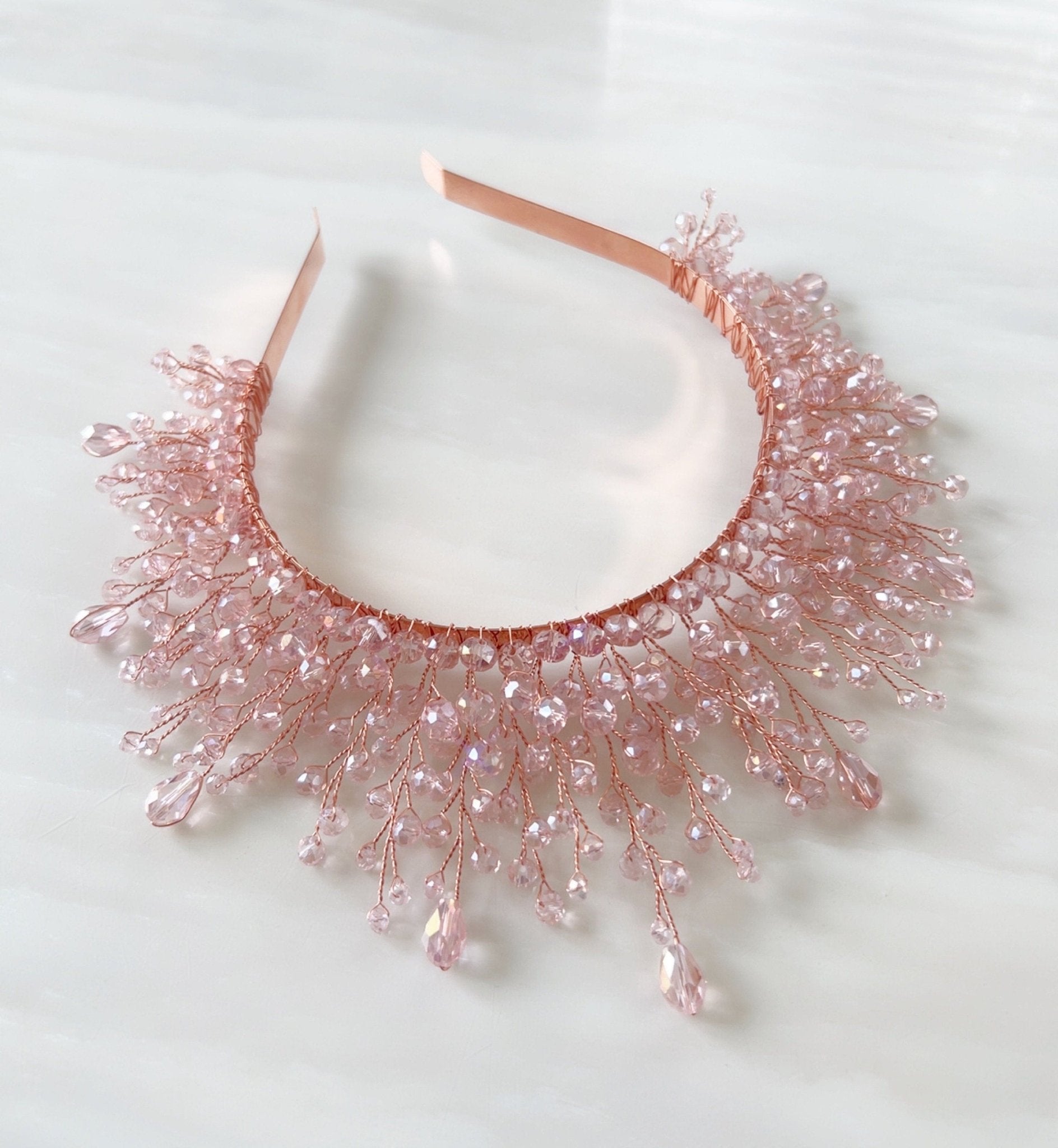 Pink crystal bridal crown - Petal & Pearl