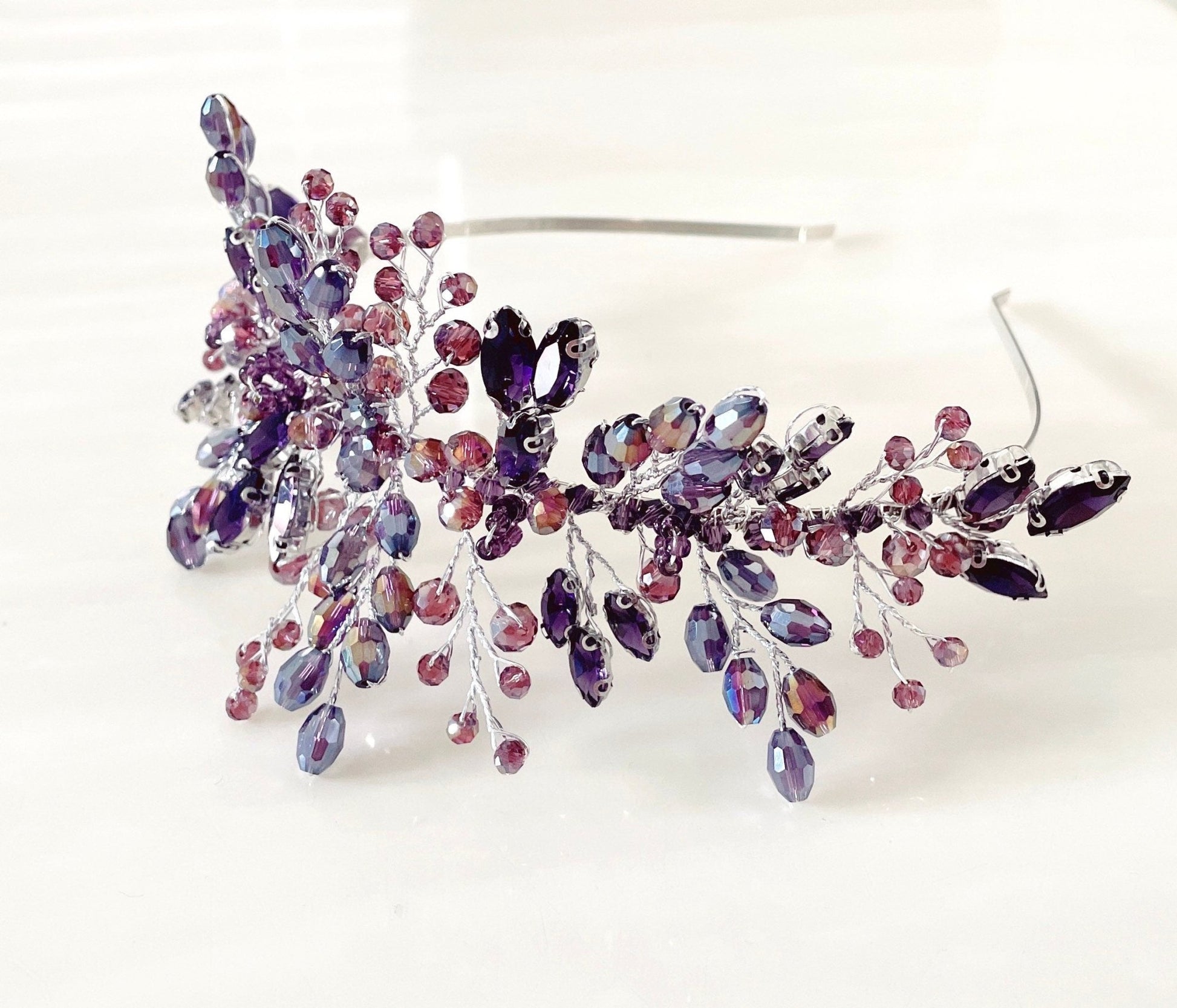 Purple and mauve crystal bridal headpiece - Petal & Pearl